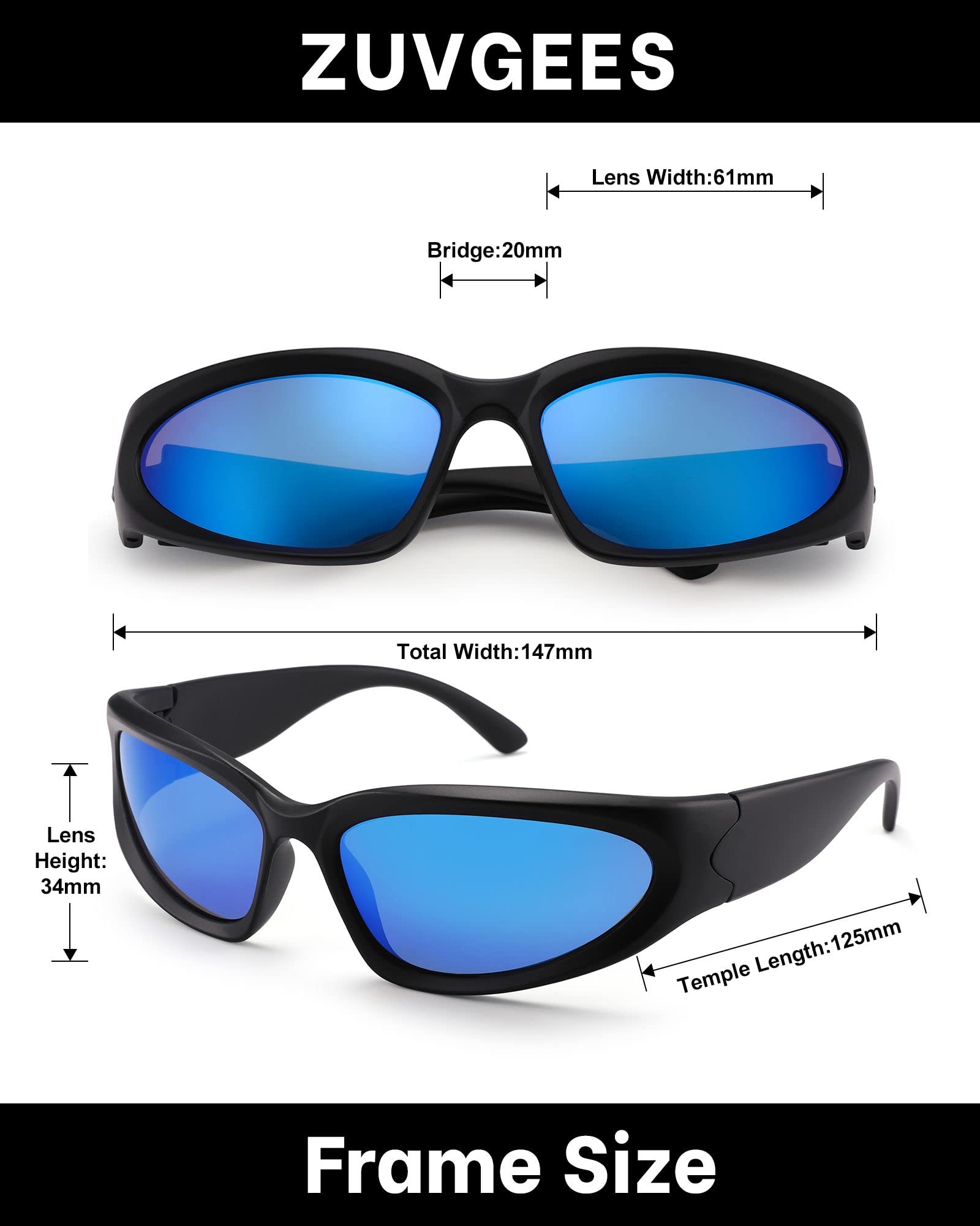 ZUVGEES Wrap Around Fashion Sunglasses for Men & Women - Trendy Oval Sport Sunglasses UV400 Protection - Perfect for Running, Cycling, Beach & Outdoor Activities