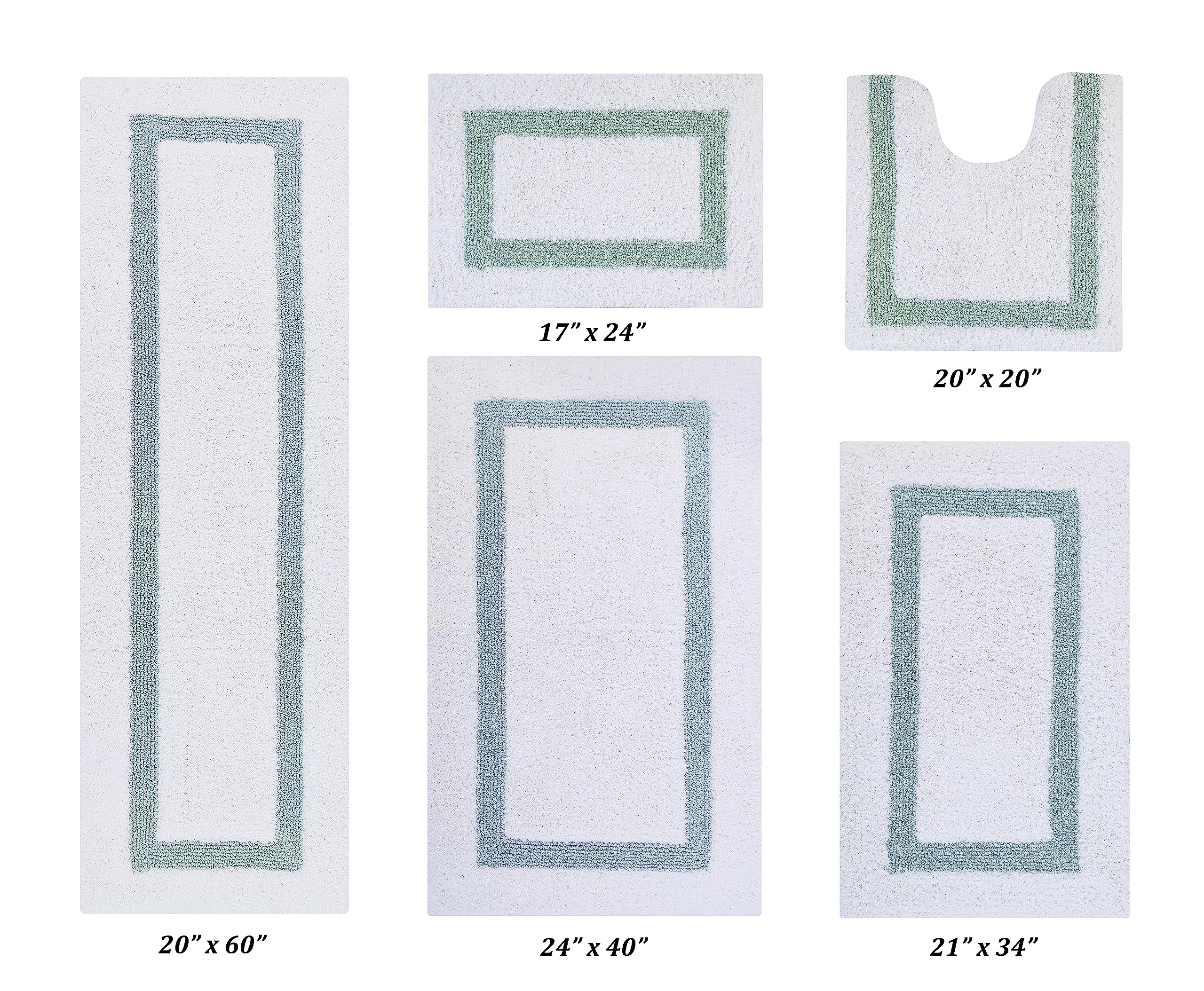 Better Trends 100% Cotton Hotel Collection Bath Mats Set - Ultra Absorbent, Reversible & Machine Washable 5-Piece Bathroom Rug Set (Gray & White) for Toilet Base, Tub Runner & Shower - Luxury Spa & Guest Bathroom Decor