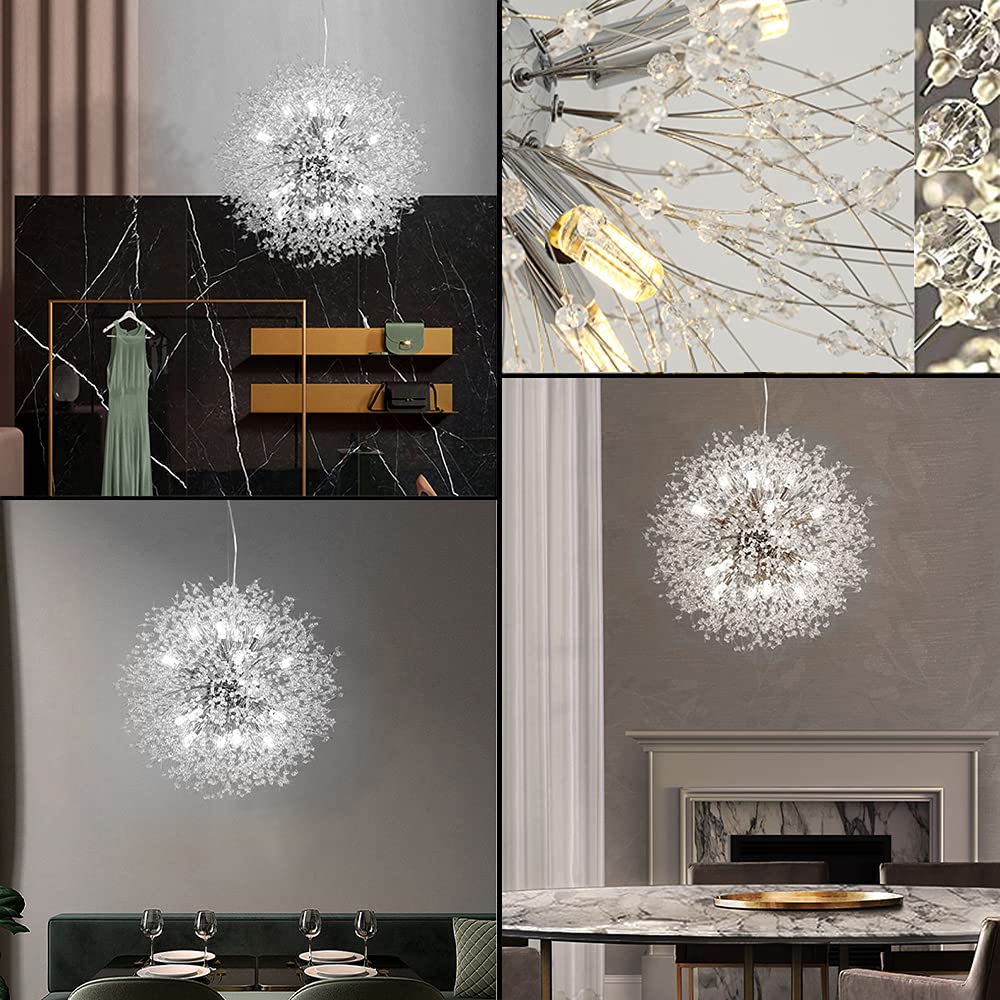 Modern Crystal Chandelier - 16-Light Sputnik Fixture for Living & Dining Rooms