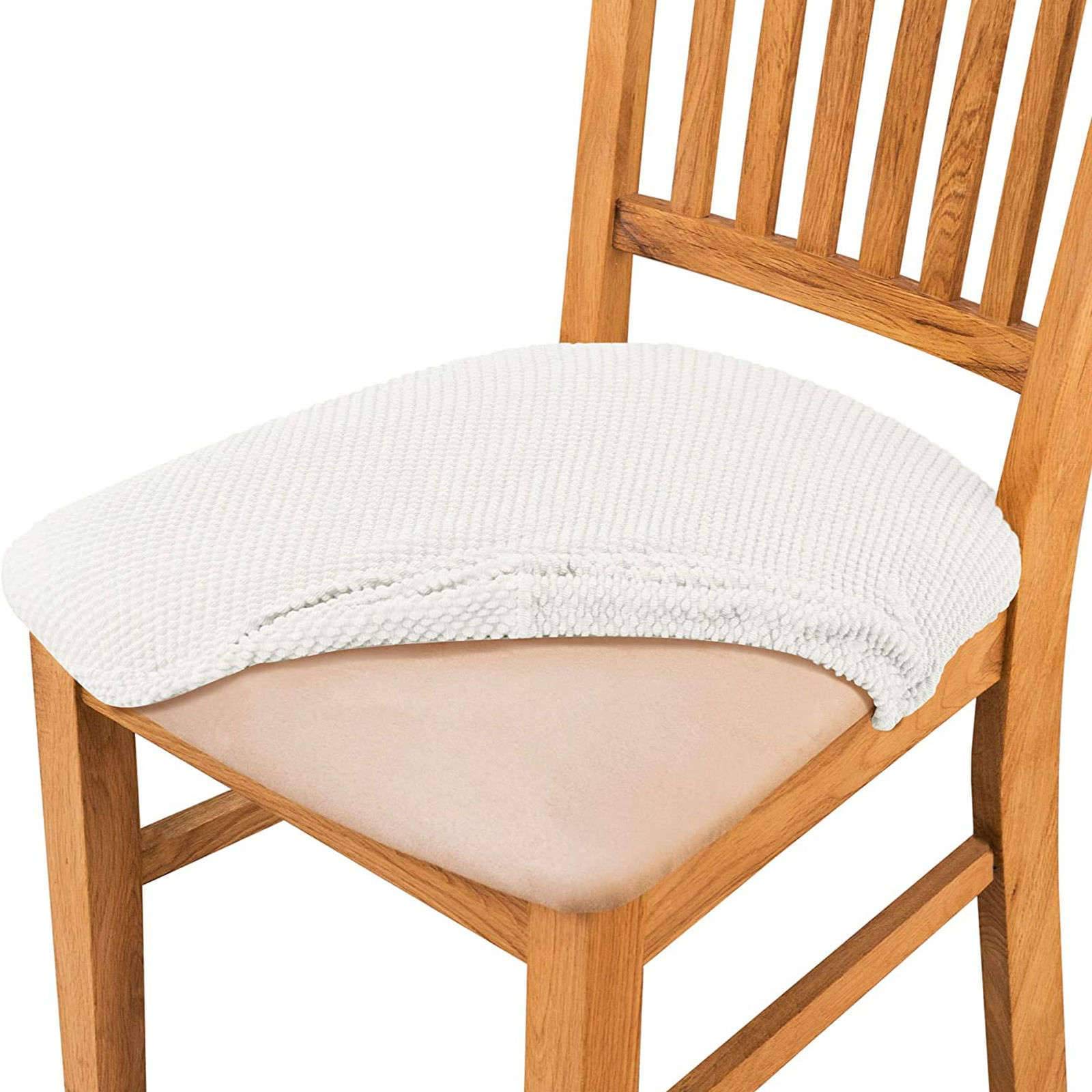 Stretch Spandex Jacquard Chair Seat Covers - Washable Removable Dining Chair Slipcovers for Kitchen, Hotel, Wedding & Banquet Events (Off-White, 2-Pack) - Perfect for Home Decor, Restaurant Seating & Special Occasions