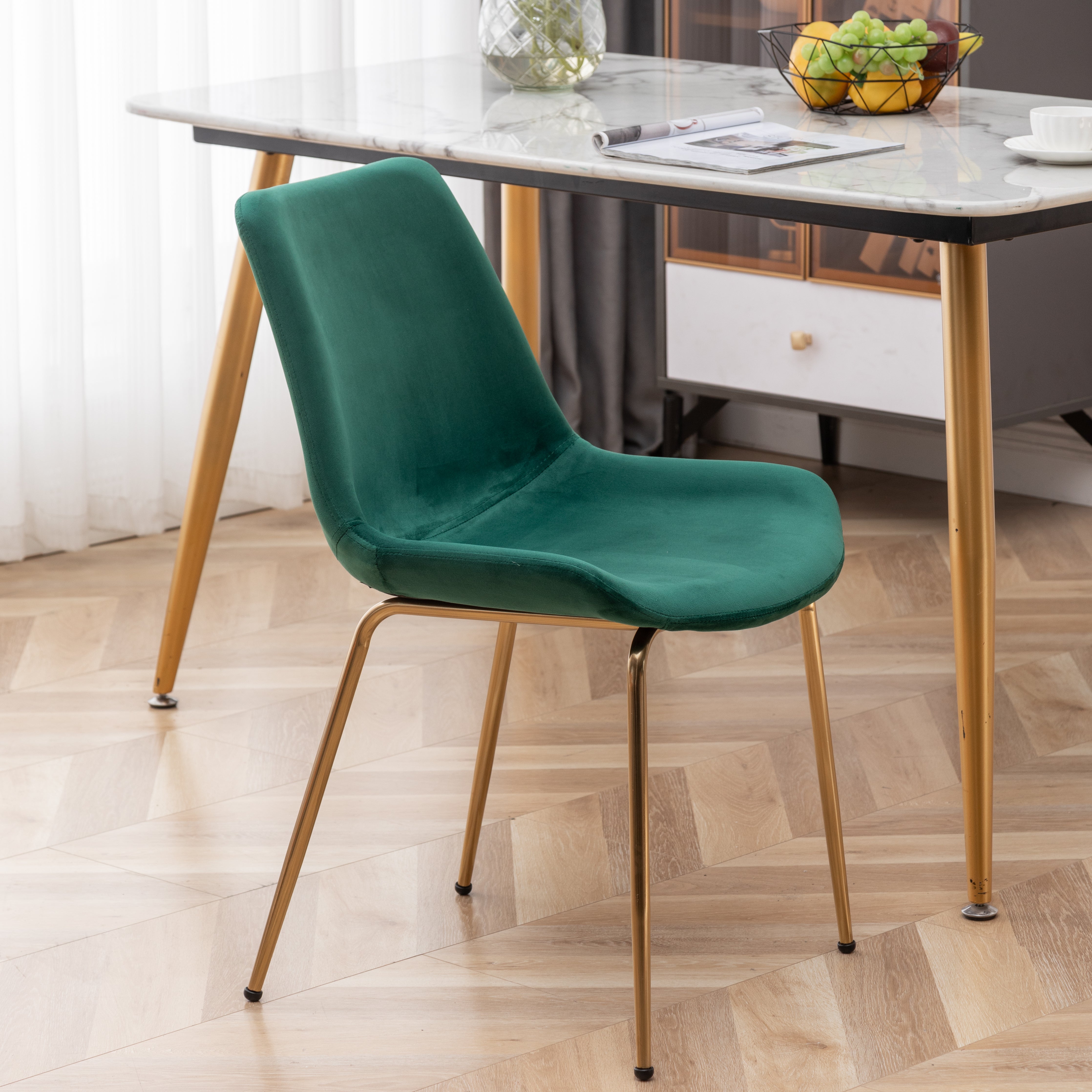 Roundhill Furniture Aufurr Modern Velvet Dining Chairs, Set of 2 - Mid-Century Style Upholstered Side Chairs for Dining Room, Kitchen, or Office