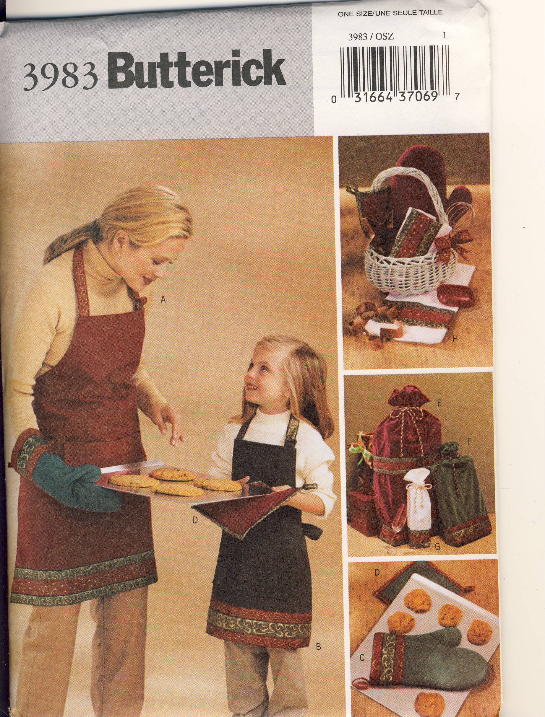 Butterick Sewing Pattern 3983 - DIY Christmas Hostess Accessories Set - Aprons for Kids & Adults, Oven Mitts, Pot Holders, Gift Bags in 3 Sizes - Perfect for Holiday Gifts, Home Decor & Crafting Projects
