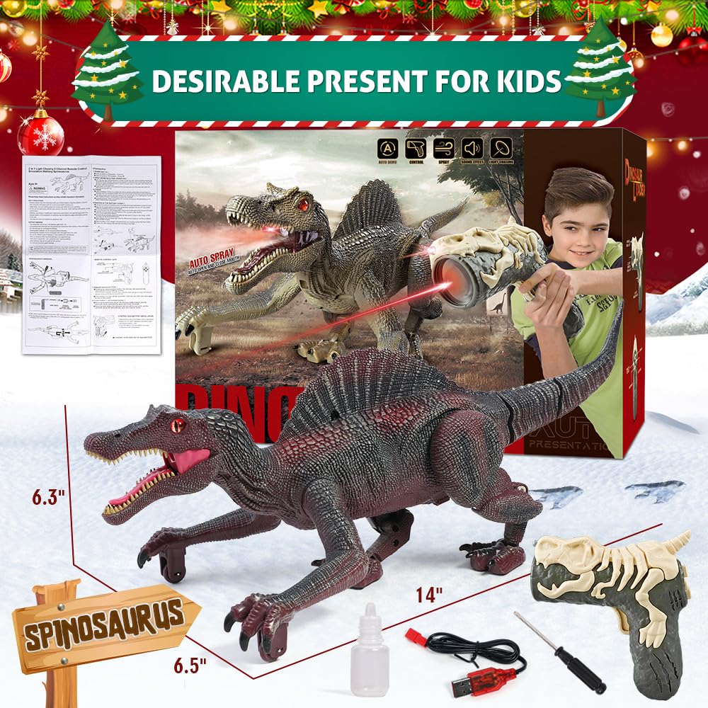 Mini Remote Control Dinosaur Toy - Light Up & Roaring RC Spinosaurus with Auto Spray, Walking Robot Dinosaur for Kids Ages 3-12 | Perfect Birthday Gift, STEM Toy for Boys & Girls | Indoor Play, Outdoor Adventure, Jurassic Themed Party