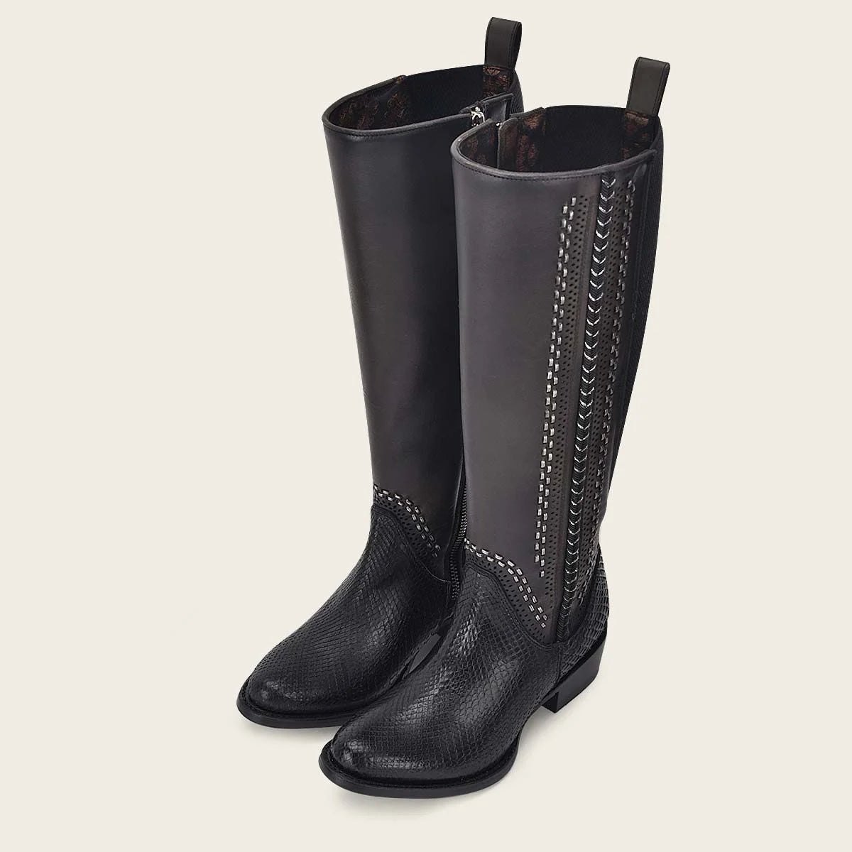 1X4IPH Women's Cuadra Black Casual Fashion Python Skin Stitched Tall Boots - Stylish Knee-High Boots for Everyday Wear, Office & Night Out