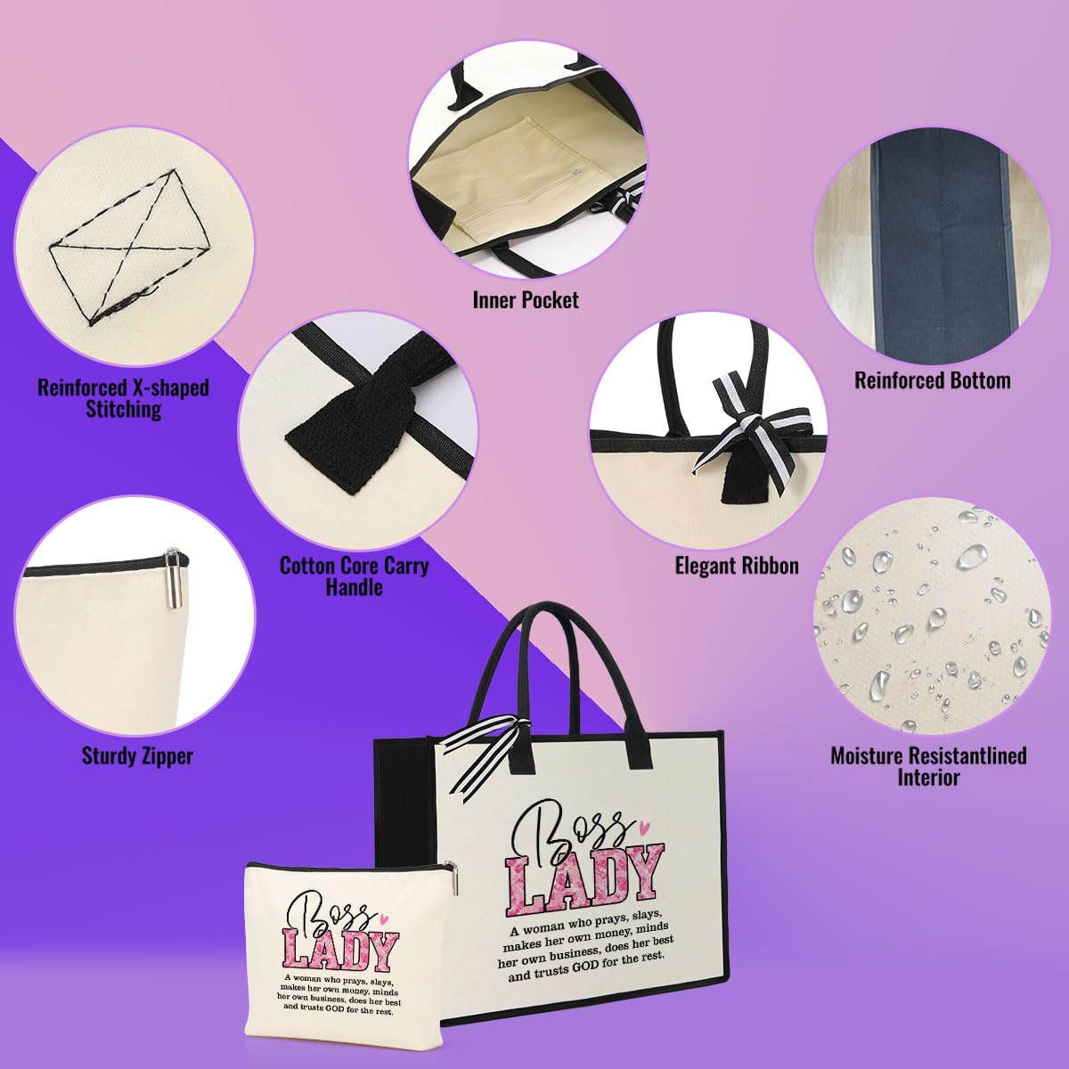 Boss Lady Gift Set - Premium Tote & Makeup Bag for Women | Perfect Boss Day, Appreciation, Thank You & Christmas Gifts | Ideal for Office, Travel & Professional Use