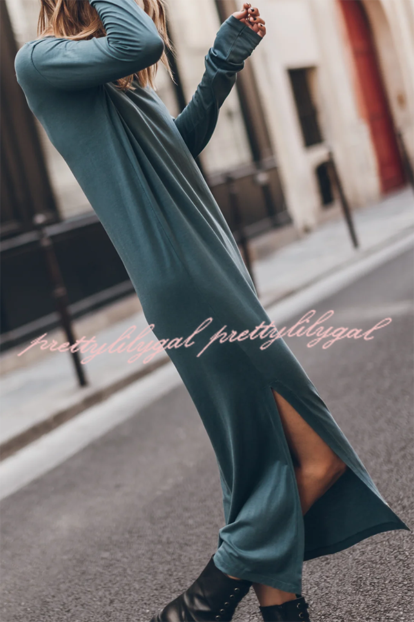 Bedisse Cotton Blend Long Sleeve Relaxed Slit Midi Dress - Comfortable Casual & Work Wear for Women | Perfect for Office, Date Night & Weekend Outings