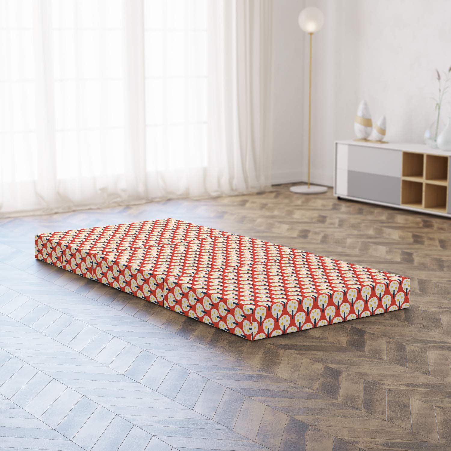 Ambesonne Abstract Foldable Mattress with Simple Fruit Trees Design, 74.8