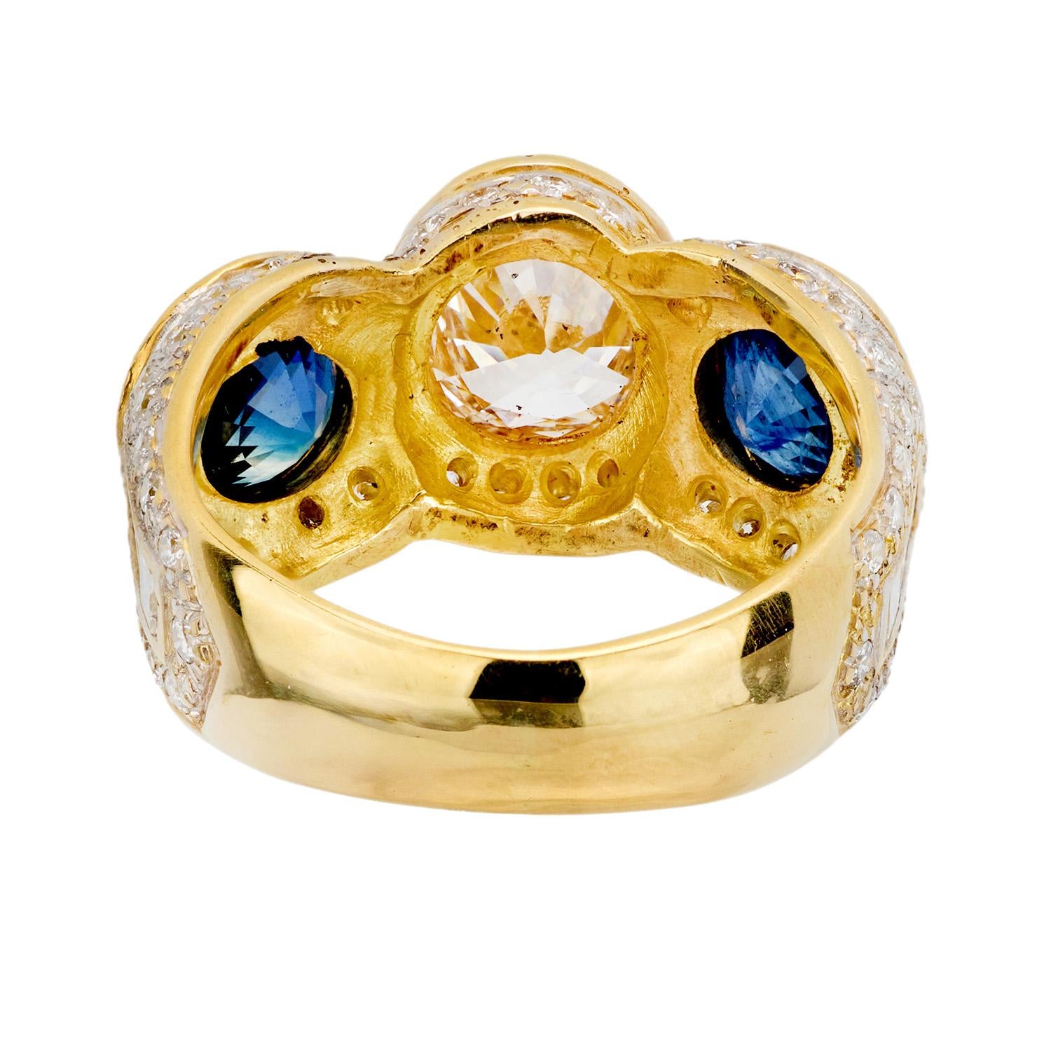 Vintage 18K Gold Diamond & Sapphire Statement Ring for Women - Elegant Cocktail Party Jewelry & Luxury Gift for Her