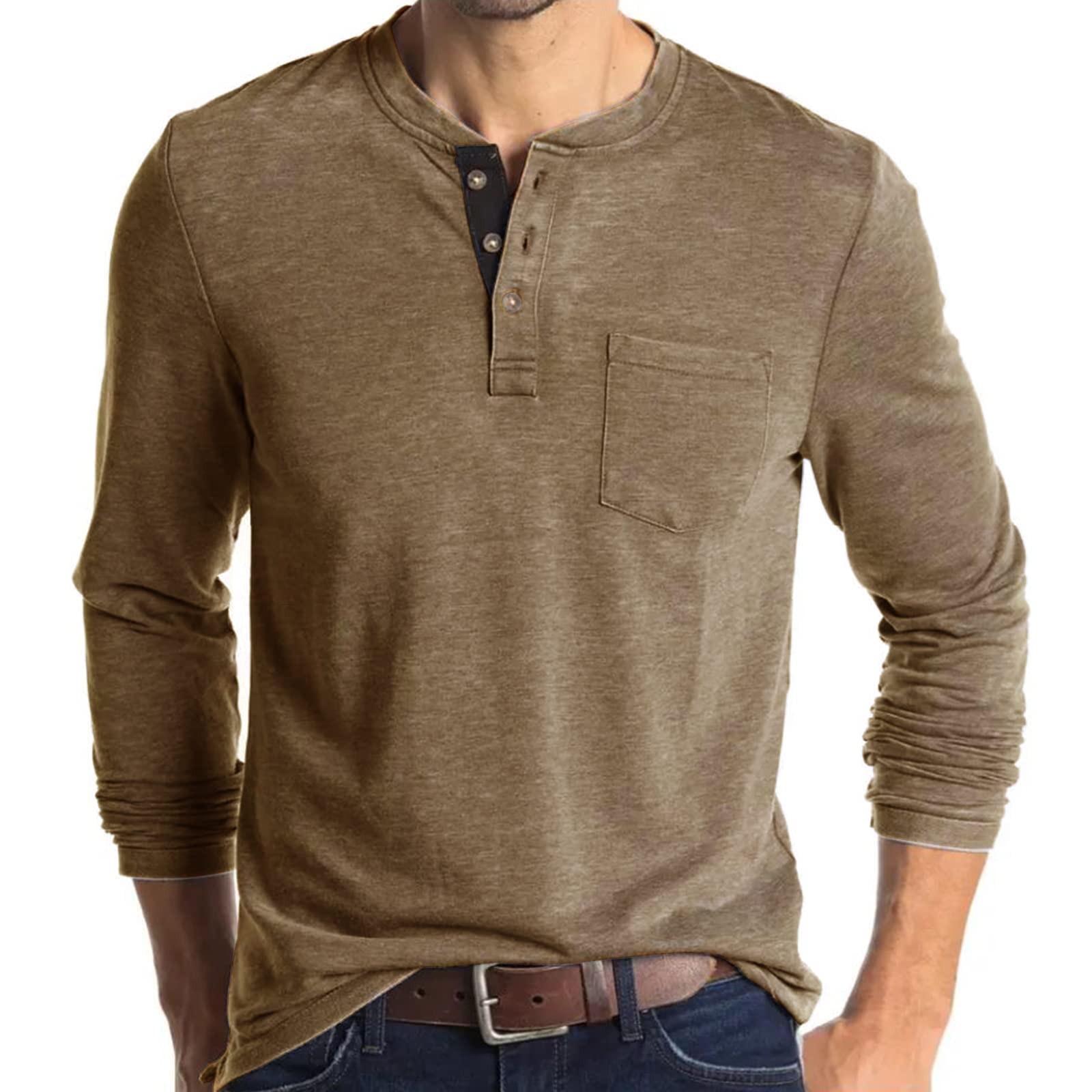UPOSIUT Men's Henley Shirts - Long & Short Sleeve Cotton T-Shirts for Casual Wear | Breathable Plain Tees for Everyday Outfits, Work & Weekend Style