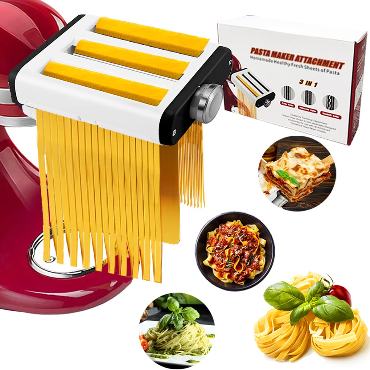 KitchenAid Pasta Maker Attachment - Stainless Steel Pasta Roller & Cutter Set for Stand Mixers (Includes Spaghetti & Fettuccine Cutters) - Perfect for Homemade Italian Pasta, Lasagna & Fresh Noodle Making
