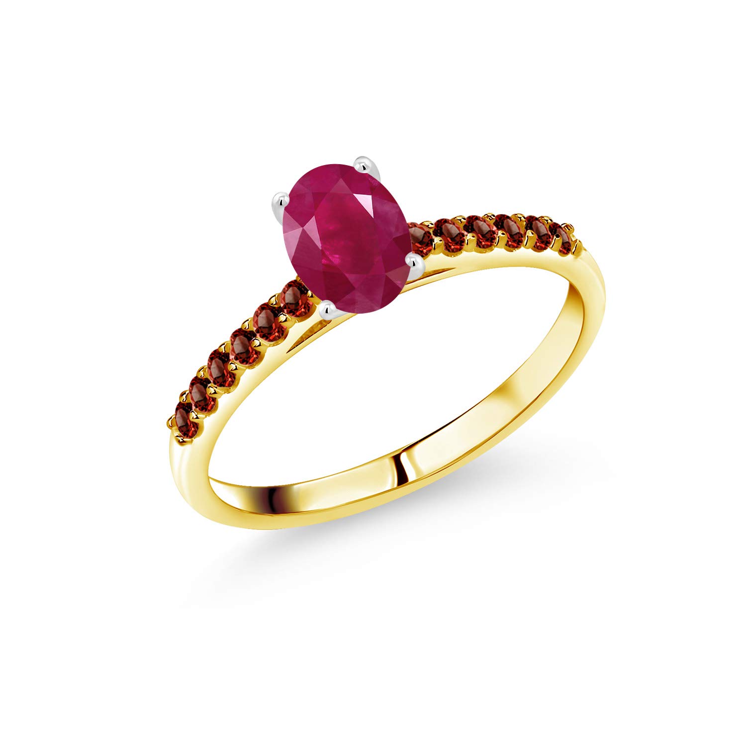 1.24 Ct Oval Red Ruby & Garnet 10K Yellow Gold Ring with White Gold Prongs - Elegant Gemstone Jewelry for Women, Perfect for Engagement, Wedding & Special Occasions