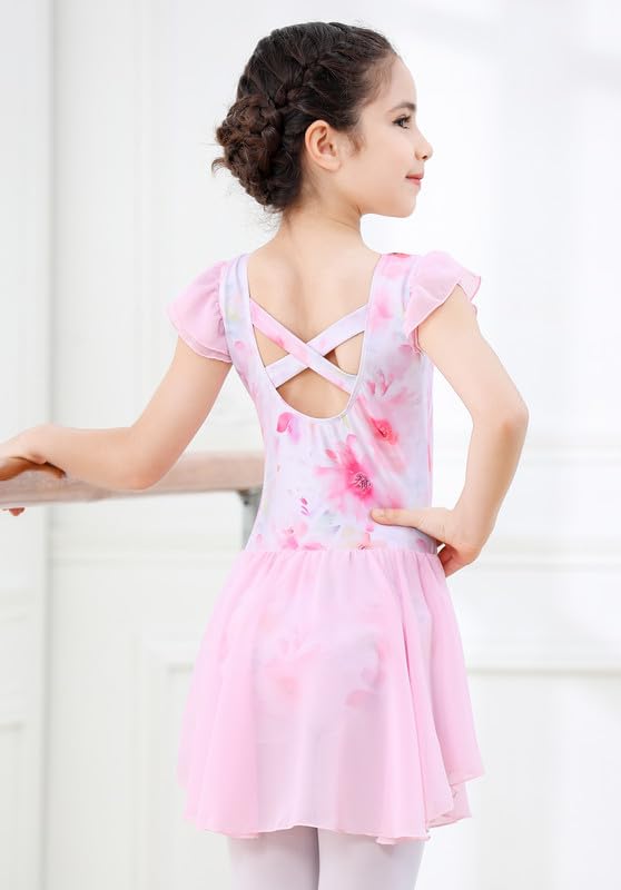 DIPUG Girls Ballet Leotard with Skirt - Toddler Dance Leotard with Flutter Sleeves & Criss Cross Back - Perfect for Ballet Class, Recitals, and Dance Performances
