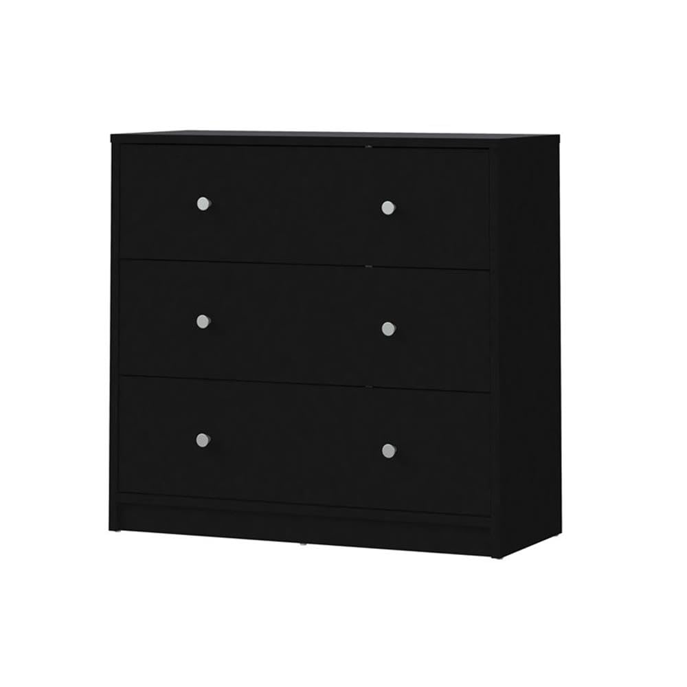 Pemberly Row Modern 3-Drawer Chest Dresser in Black - Stylish Bedroom Storage for Clothes & Accessories