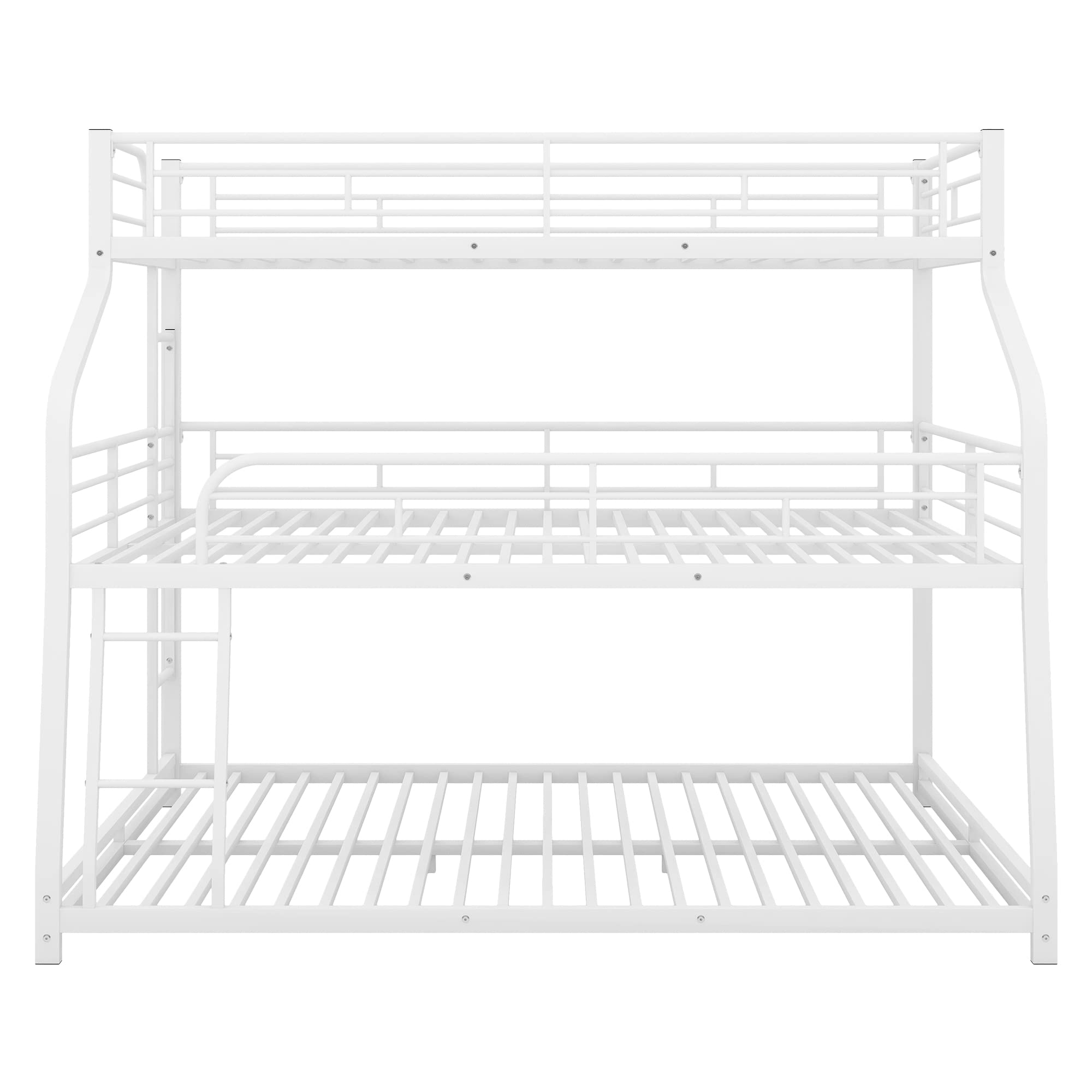 Twin XL/Full XL/Queen Size Triple Bunk Bed - Sturdy Metal Steel Bed Frame with Full-Length Safety Guardrails & Dual Ladder Options (White) | Perfect for Kids' Bedrooms, Dormitories, and Space-Saving Home Furniture