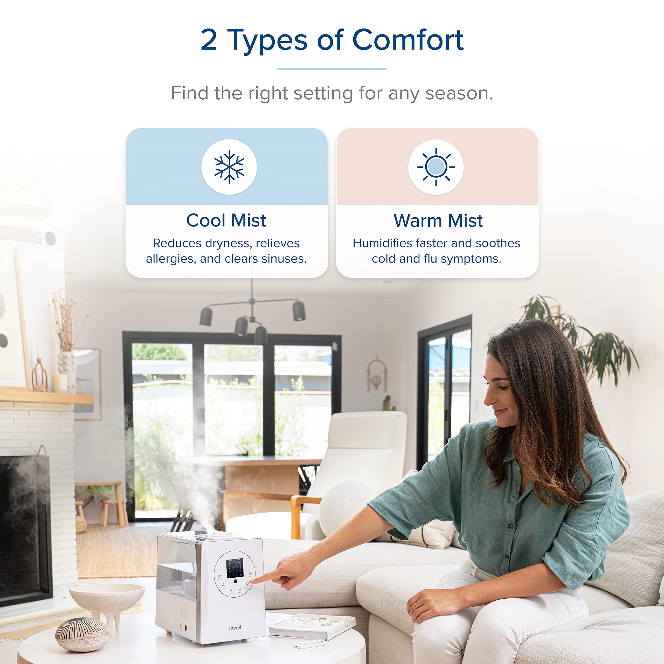LEVOIT 6L Warm and Cool Mist Humidifier for Large Room | Bedroom & Plant Humidifier with Remote Control, Essential Oil Diffuser, Filterless, Auto Mode, 60H Runtime | Perfect for Home, Office, Nursery & Dry Climate Relief