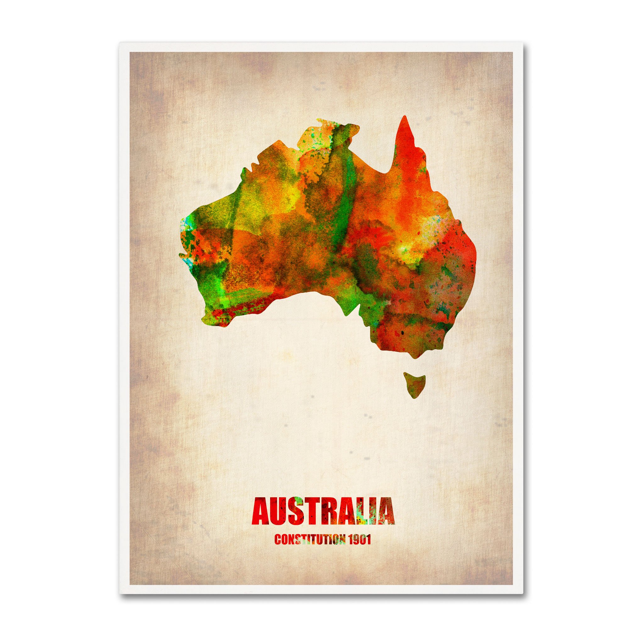 Trademark Fine Art Australia Watercolor Map Canvas Wall Art - 14x19 Inch Hand-Painted Naxart Print - Perfect for Home, Office & Classroom Decor