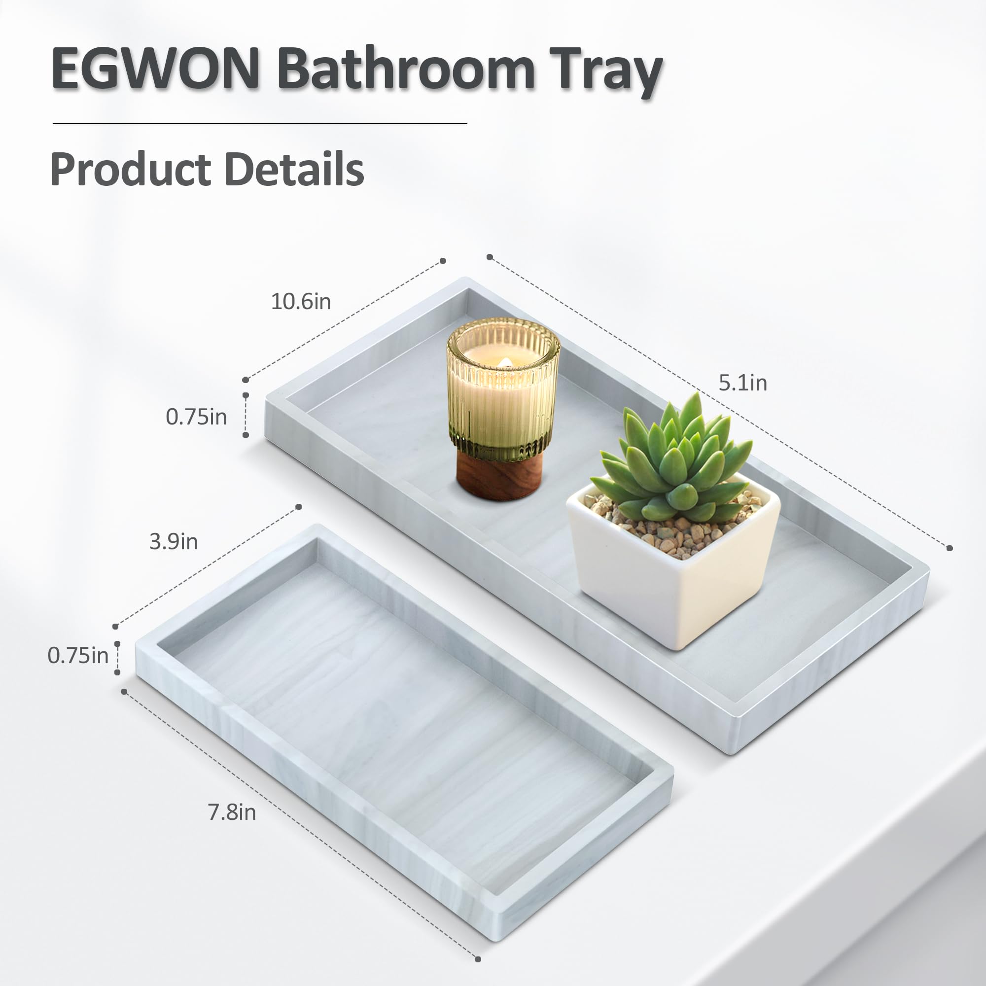 EGWON Shatterproof Silicone Vanity Tray for Bathroom & Dresser - Thick Soap Dispenser Tray for Perfume, Jewelry & Toiletries | Perfect for Bathroom Countertops, Sink Organizers & Makeup Storage