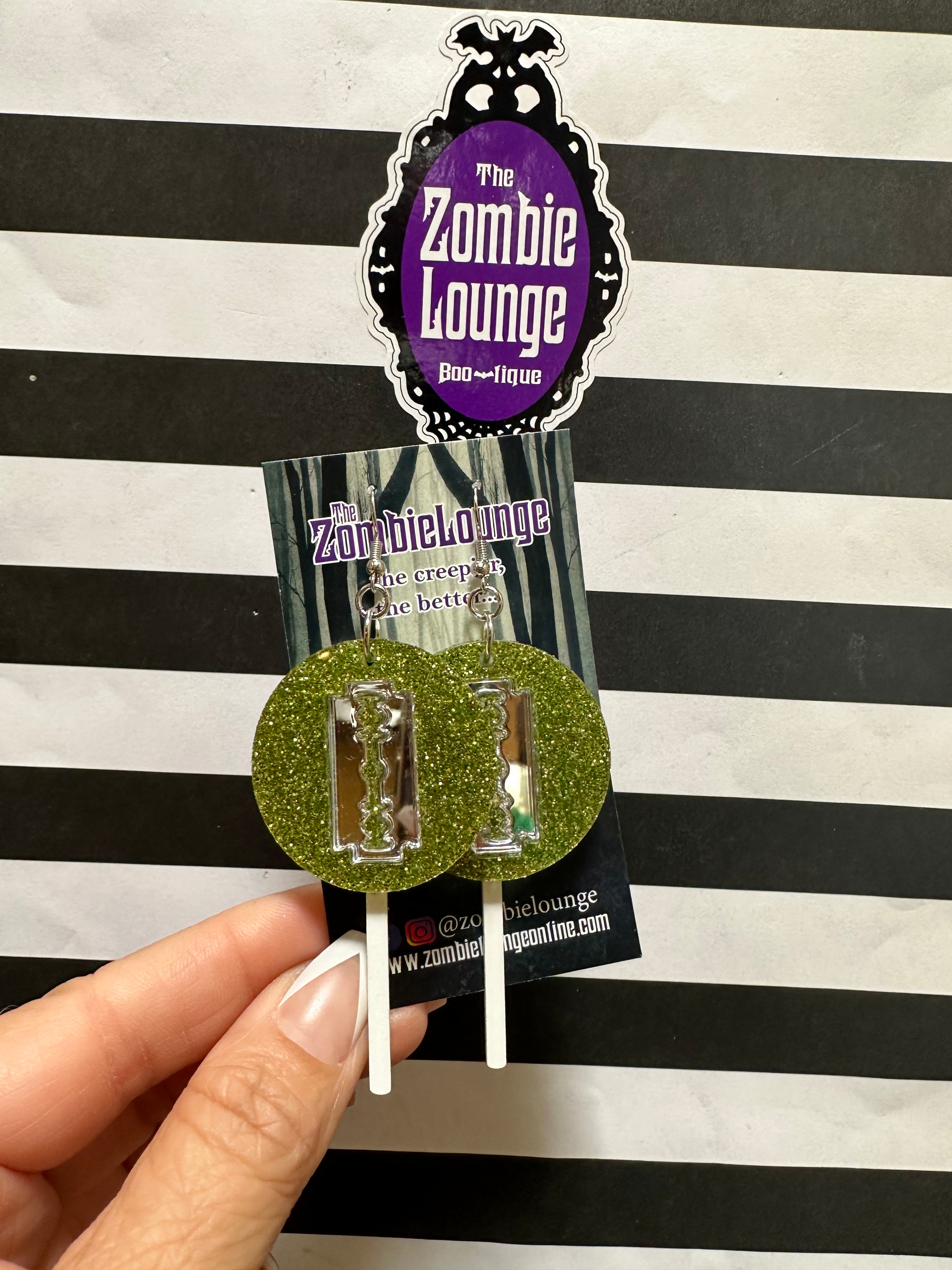 Trendy Lollipop Razor Blade Earrings - Edgy Punk Gothic Jewelry for Women | Perfect for Concerts, Halloween & Alternative Fashion