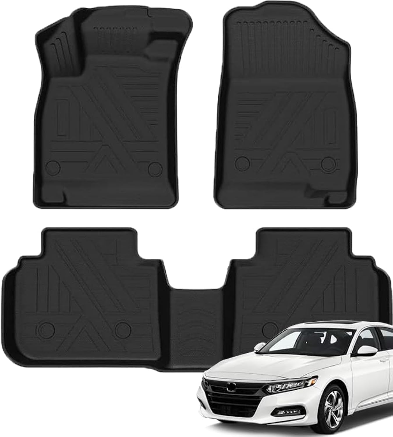 Premium KUST All-Weather TPE Rubber Floor Mats for Honda Accord 2018-2022 - Front & Rear 2 Row Set with High Sidewalls | Durable Car Accessories for Winter, Rain, Mud & Snow Protection