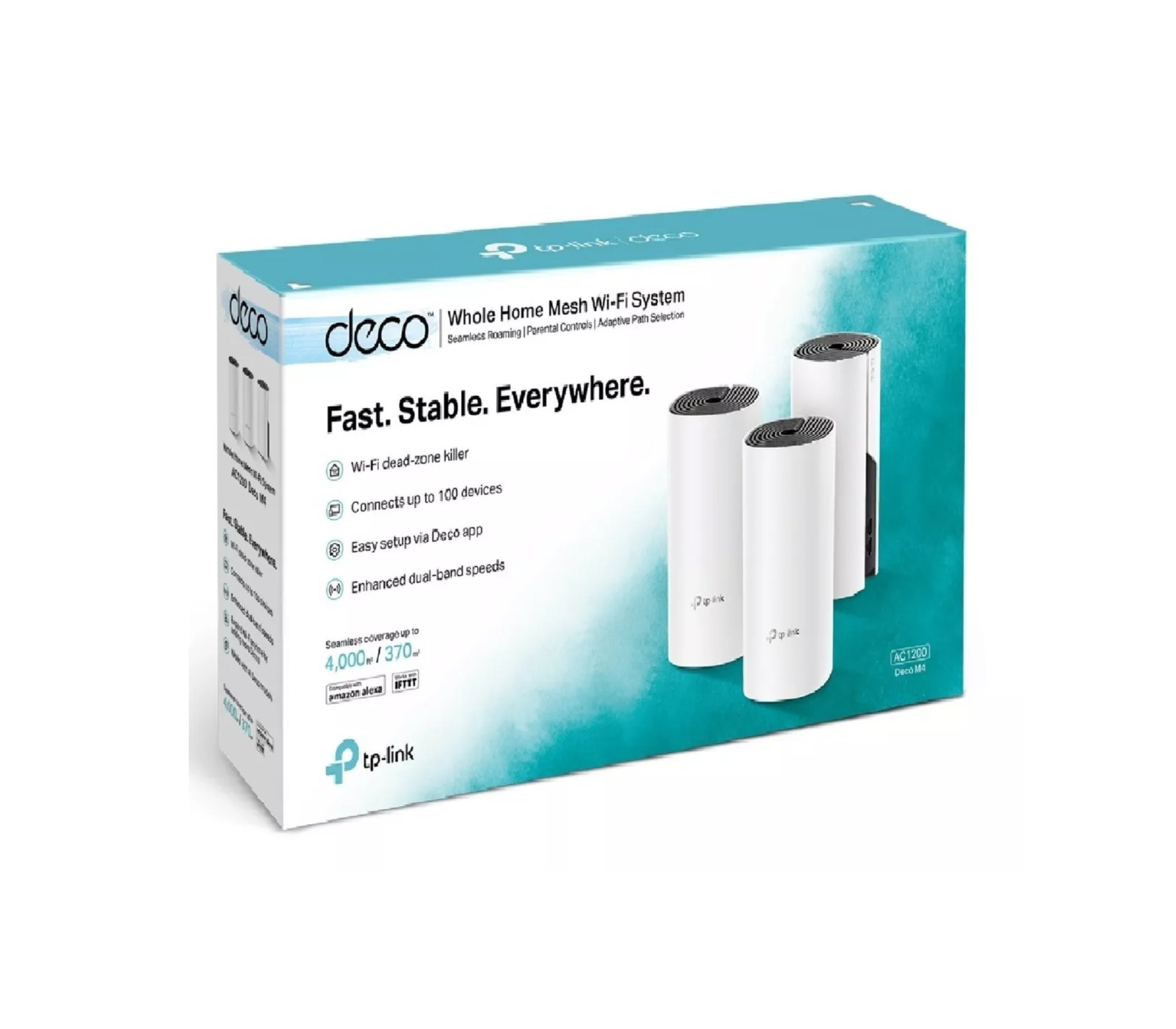 TP-Link Deco M4 AC1200 Whole Home Mesh WiFi System (3-Pack) - Seamless Coverage for Large Homes, Smart Devices & 4K Streaming