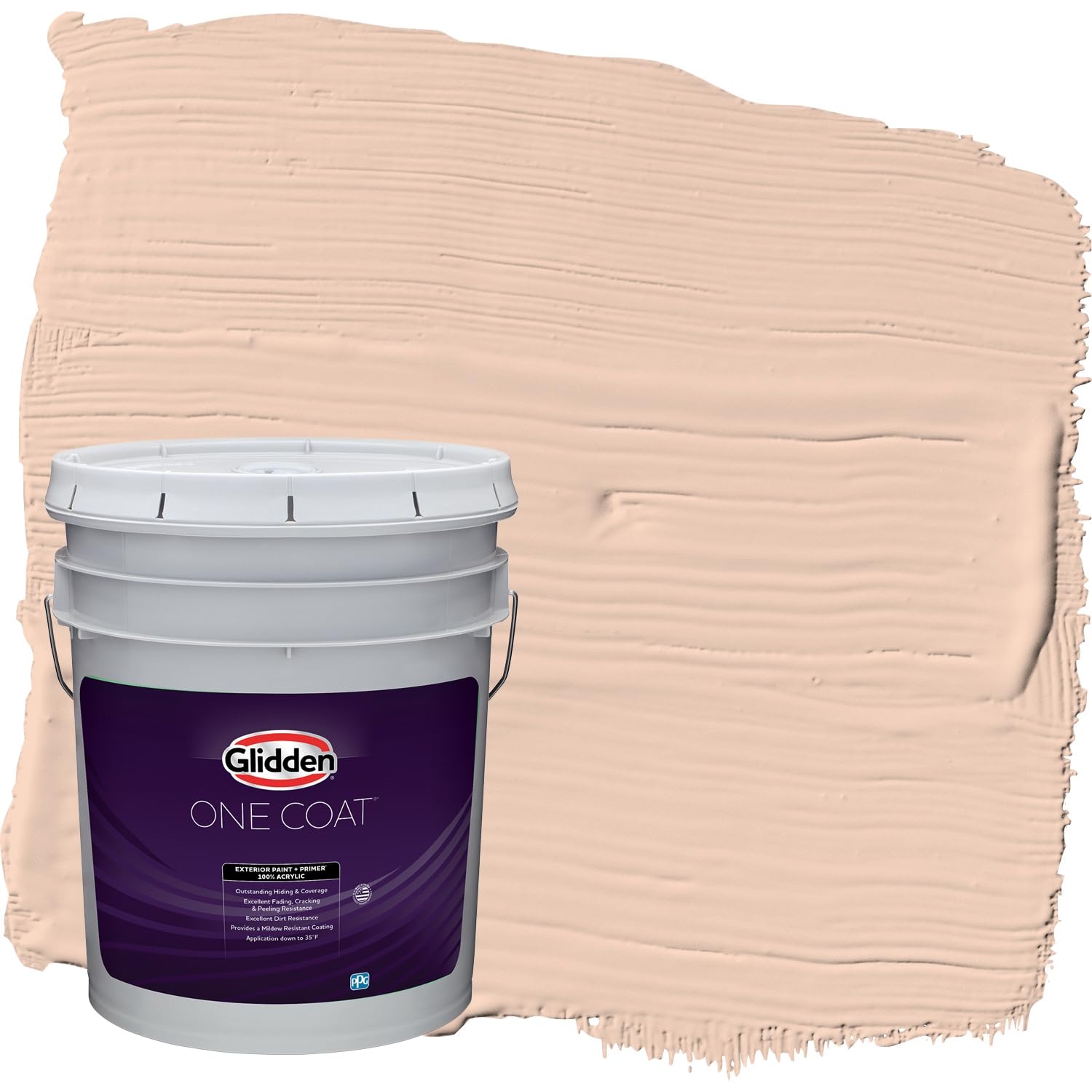 Glidden Exterior Paint & Primer in One - Peach/Scotchtone Flat Finish, 5-Gallon Bucket, One Coat Coverage for Long-Lasting Protection | Perfect for House Siding, Fences & Outdoor Wood Surfaces