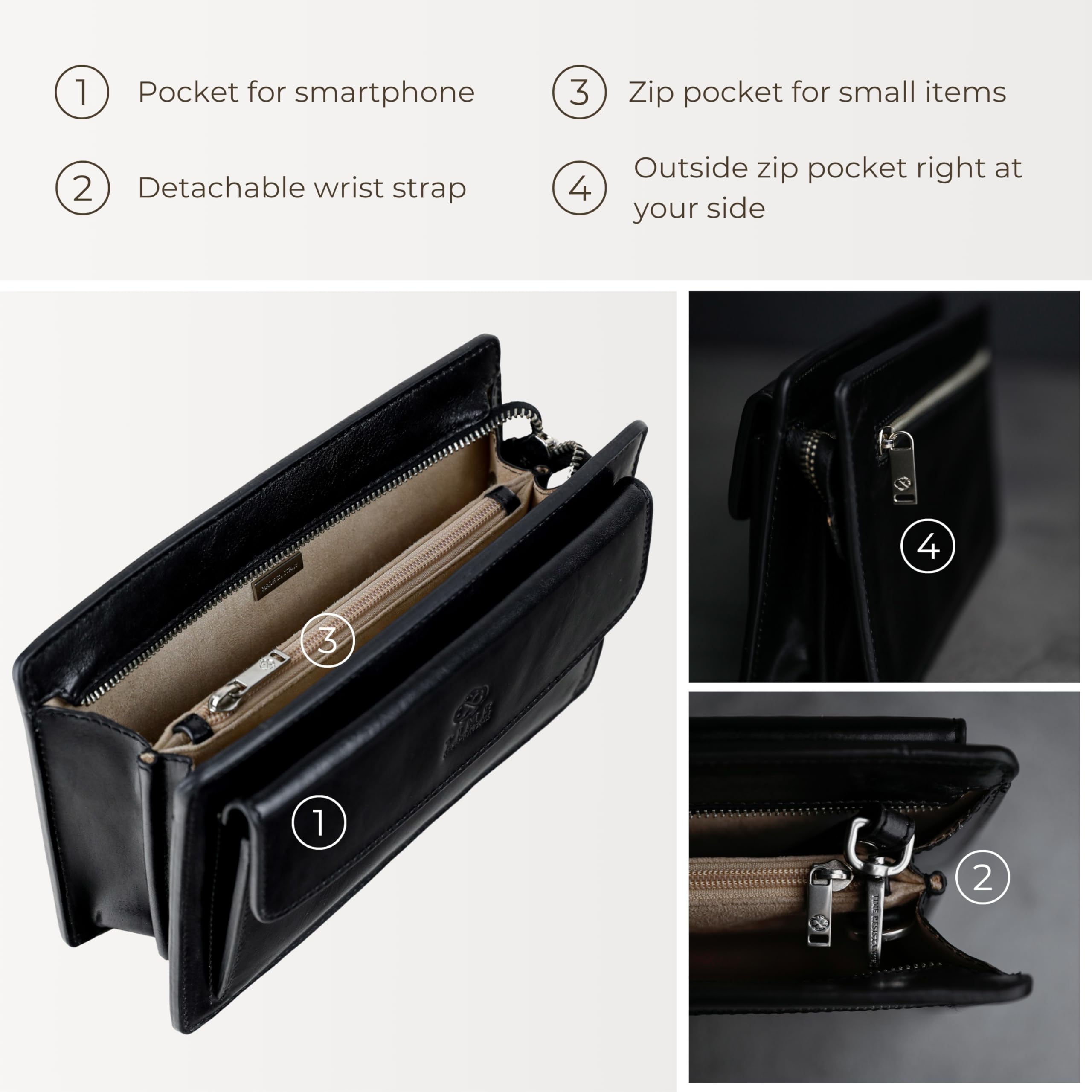 Premium Italian Leather Clutch for Men - Handmade Time Resistance Wrist Organizer Bag with Gift Box | Business Travel, Office Essentials & Luxury Gifting