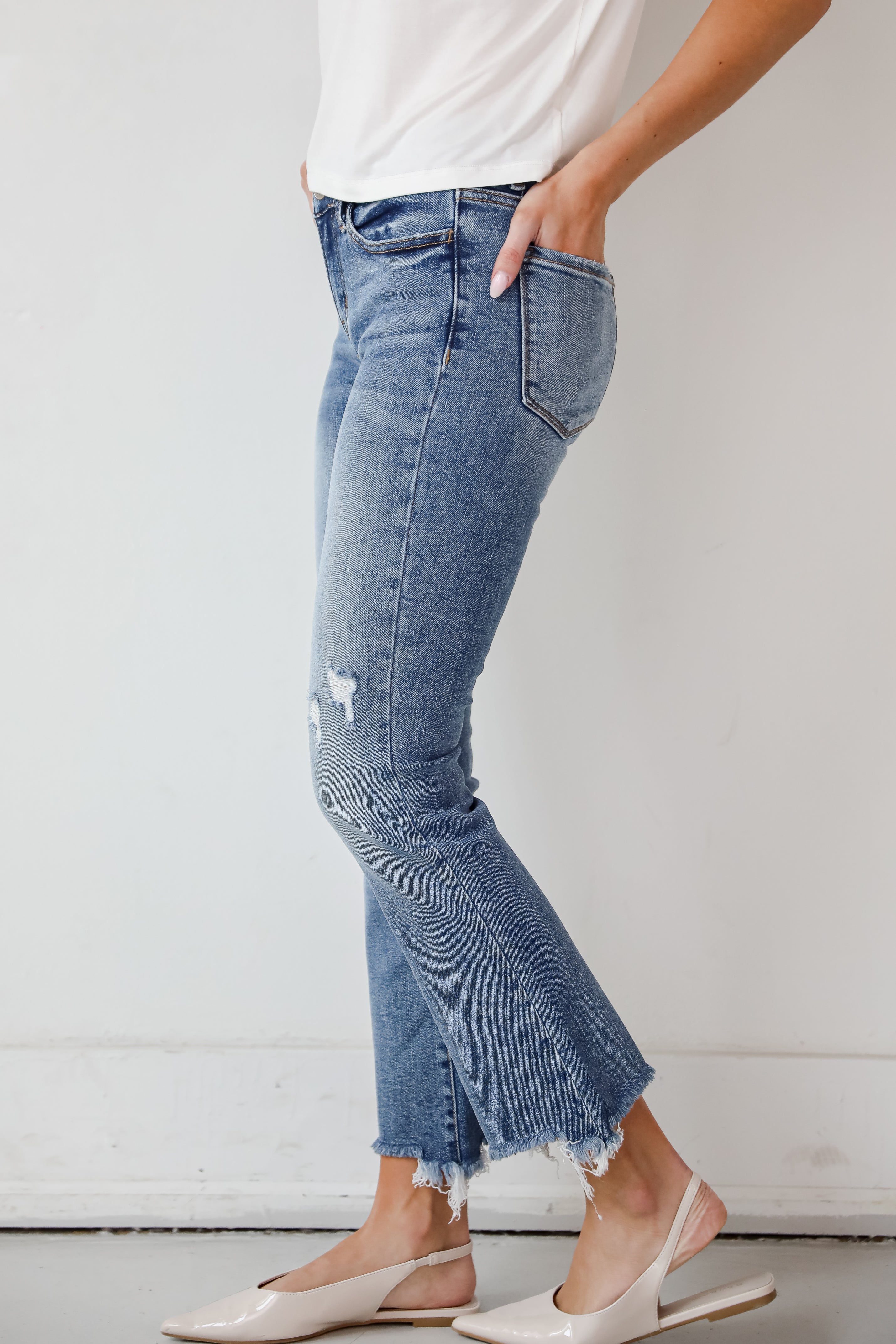 Amber Medium Wash Mid Rise Ankle Bootcut Jeans for Women - Comfortable Stretch Denim Pants for Casual Wear & Everyday Outfits