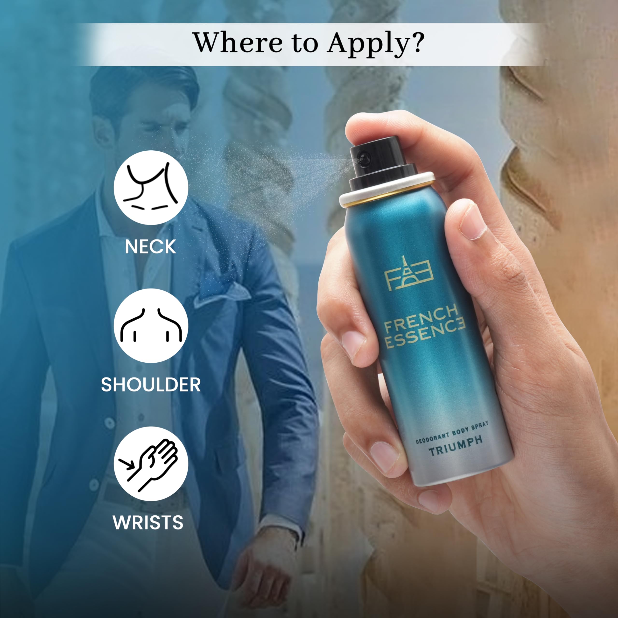Premium French Essence Deodorant for Men & Women - Long Lasting Fragrance Body Spray (Aura, Noir, Oud, Recharge, Triumph) 5-Pack (50ml Each) | Fresh Scent for Daily Use, Gym, Work & Outdoor Activities