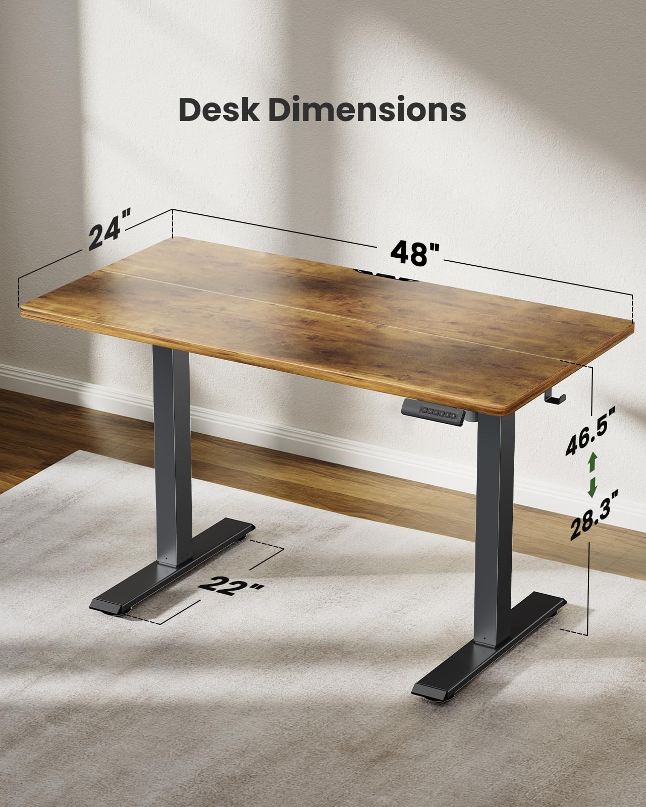 Marsail 48x24 Inch Electric Standing Desk with LED Lights - Adjustable Height Sit Stand Desk for Home Office, Computer Desk with 3 Memory Presets & Headphone Hook - Perfect for Remote Work, Gaming & Study Setup