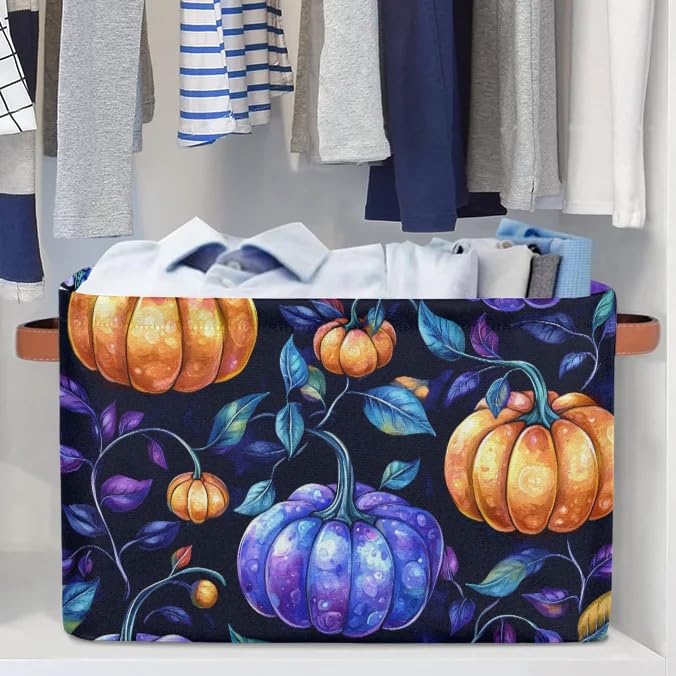 Crystal Pumpkin Storage Basket with Handles - 2 Pack Black Multi-Purpose Organizer Bins for Closet, Toy & Home Organization | Perfect for Bedroom, Bathroom & Kids Room Storage
