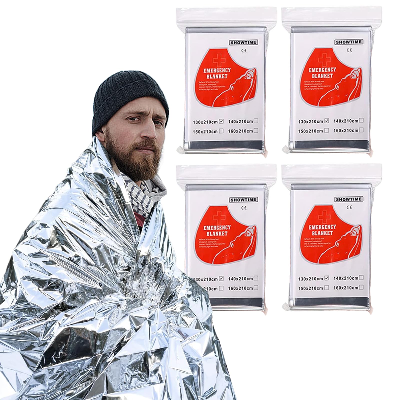 4 Pack Emergency Mylar Thermal Blankets - 82