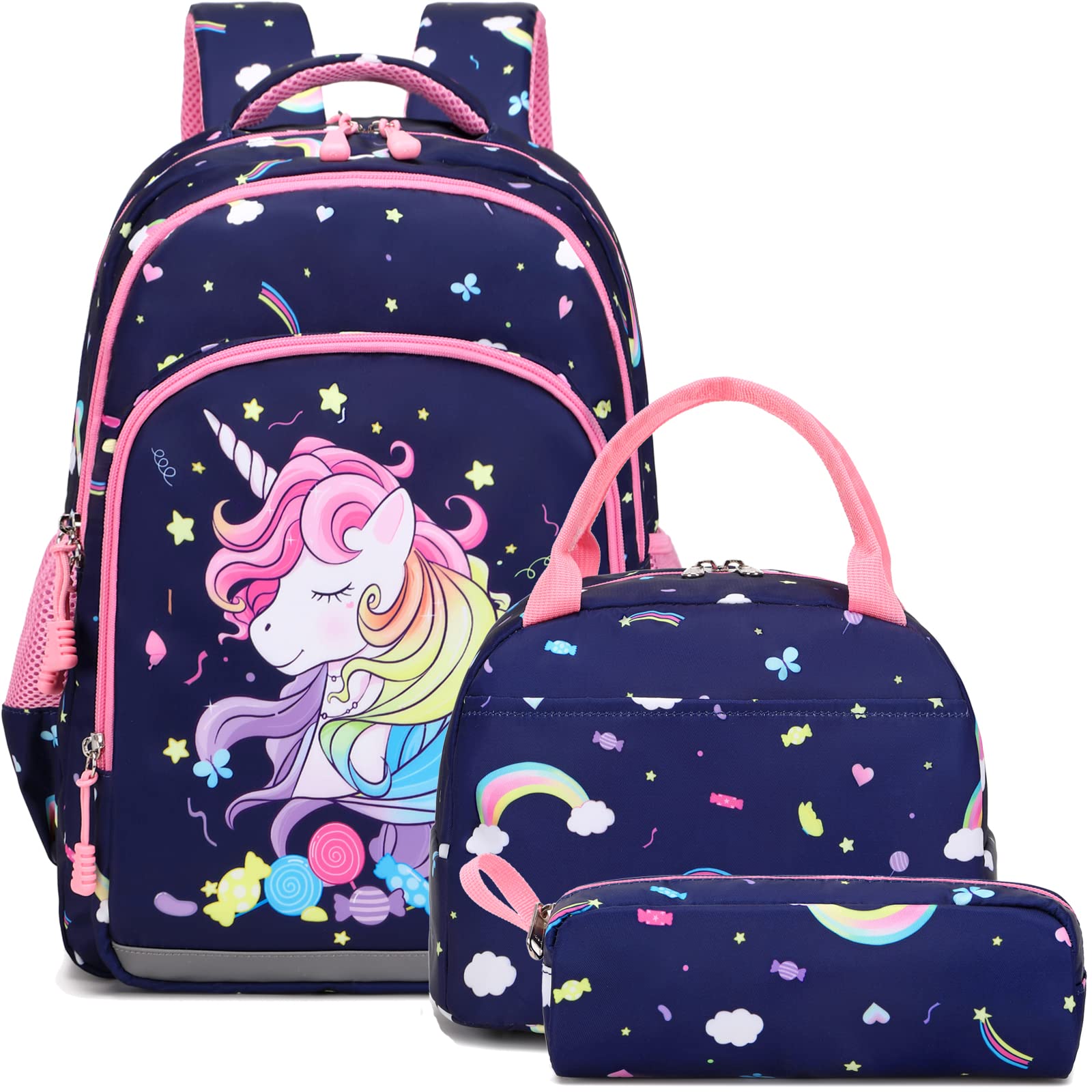 **Meisohua Unicorn Backpack for Girls - Lightweight School Bookbag with Pencil Case, Perfect for Elementary, Middle School & Travel (Pink, 15 Inch)**    *Ideal for school, day trips, sleepovers, and outdoor adventures!*