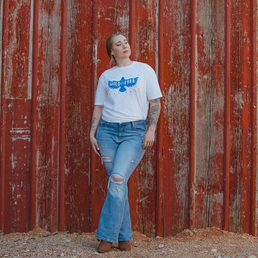 Women's Wild & Free Boyfriend Fit T-Shirt - Soft Cotton Oversized Tee for Casual Wear & Street Style | White