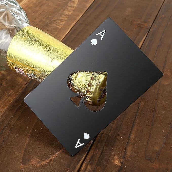 Stainless Steel Wallet Card Bottle Opener - Compact Beer Bottle Opener with Poker Card Design (Black) - Perfect for Parties, Camping, and Everyday Carry