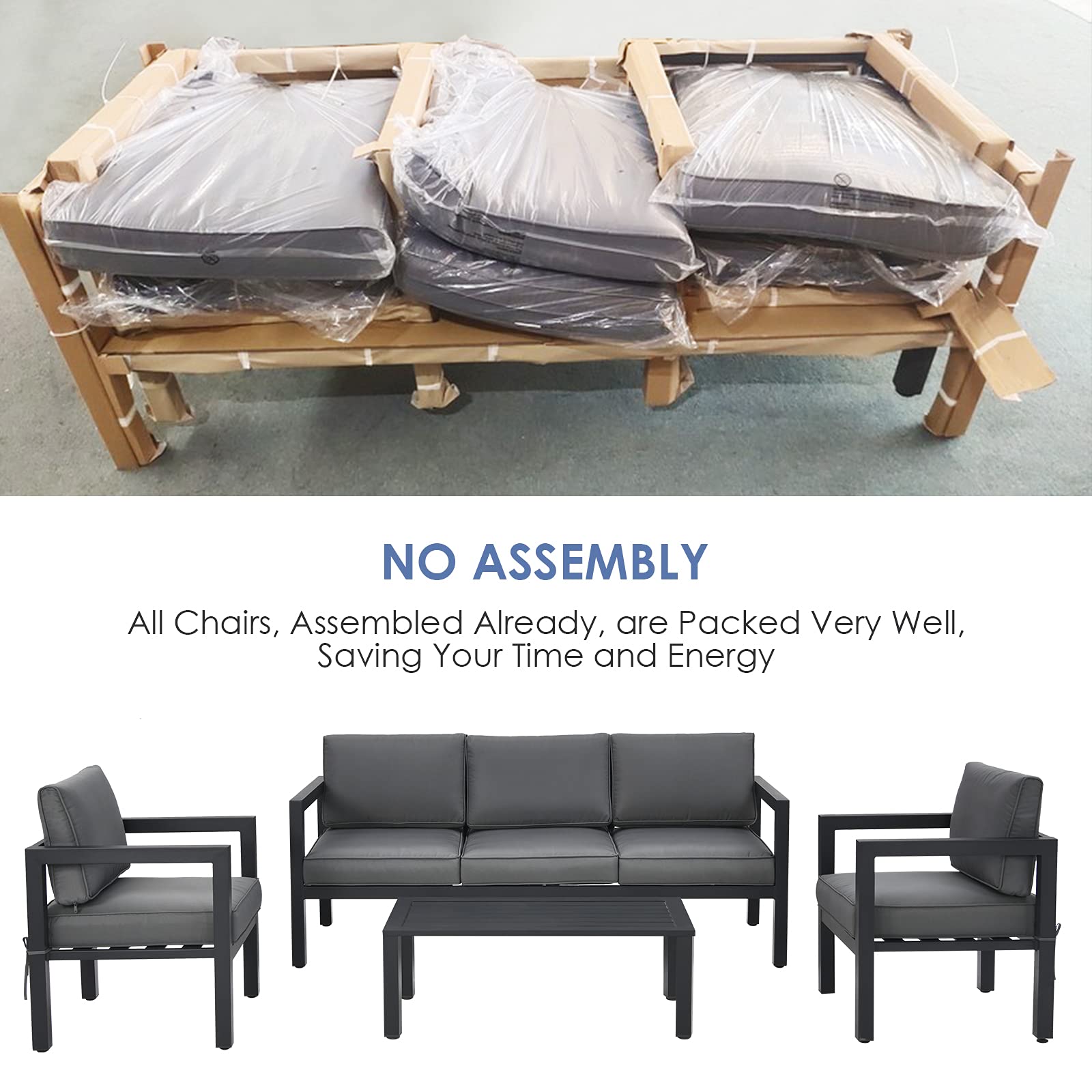 Tangkula 4-Piece Outdoor Patio Furniture Set - Aluminum Garden Conversation Set with Padded Cushions, Includes 3-Seat Sofa, Coffee Table & 2 Chairs - Perfect for Backyard, Poolside, Deck or Terrace (Grey)