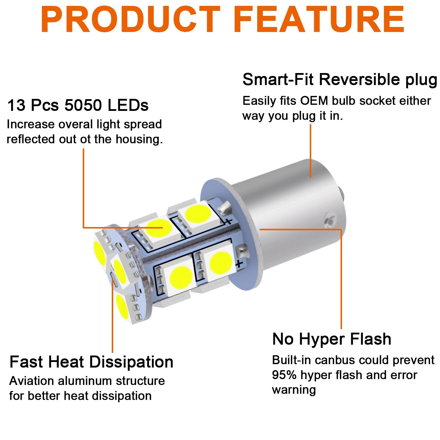 1156 LED Bulb White Super Bright 5050 13-SMD - BA15S 7506 1141 1073 1003 Replacement Bulbs for 12V RV, Boat, Camper Interior Dome Lights (Pack of 6) - Perfect for RV Ceiling Lights, Travel Trailer Lighting & Marine Cabin Illumination