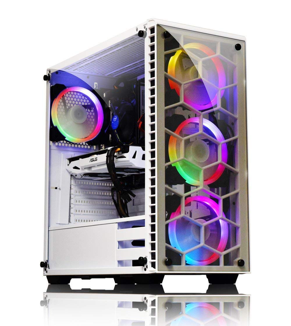 Kolink Observatory Midi Tower RGB Gaming PC Case - ATX/Micro-ATX Tempered Glass Window Computer Case - White LED Lighting for Gaming Setup & Home Office