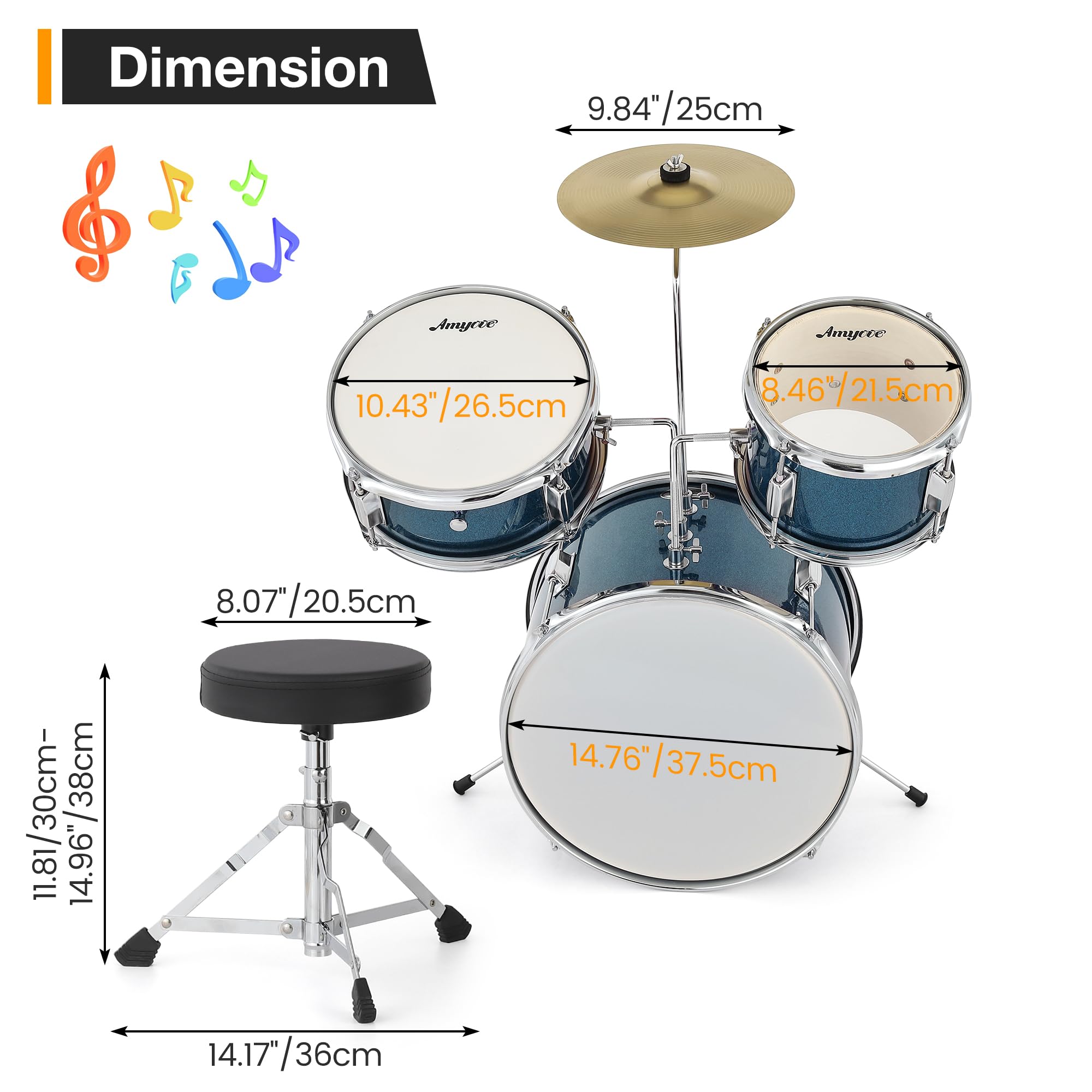 3-Piece Beginner Drum Set with 10