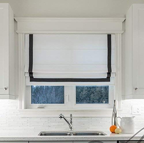 LOGANOVA® Blackout Curtains - Premium Flat Roman Shades with White Background & Charcoal Black Border for Bedroom, Kitchen, Living Room | Noise Reducing & Light Blocking Window Treatments for Better Sleep & Privacy