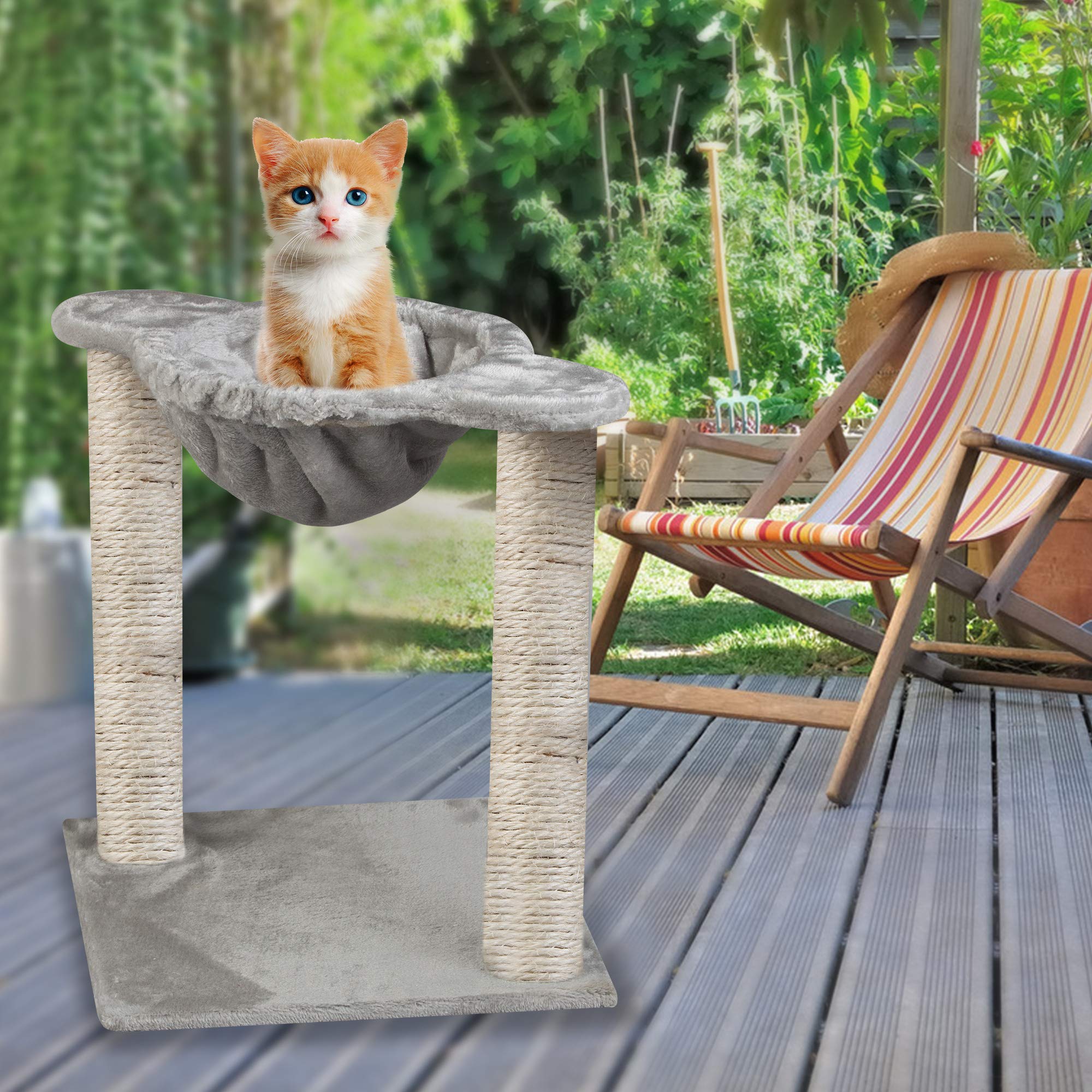 Dporticus Large Cat Tree with Scratching Posts, Condo, Hammock & Sisal-Covered Climber - 19.7