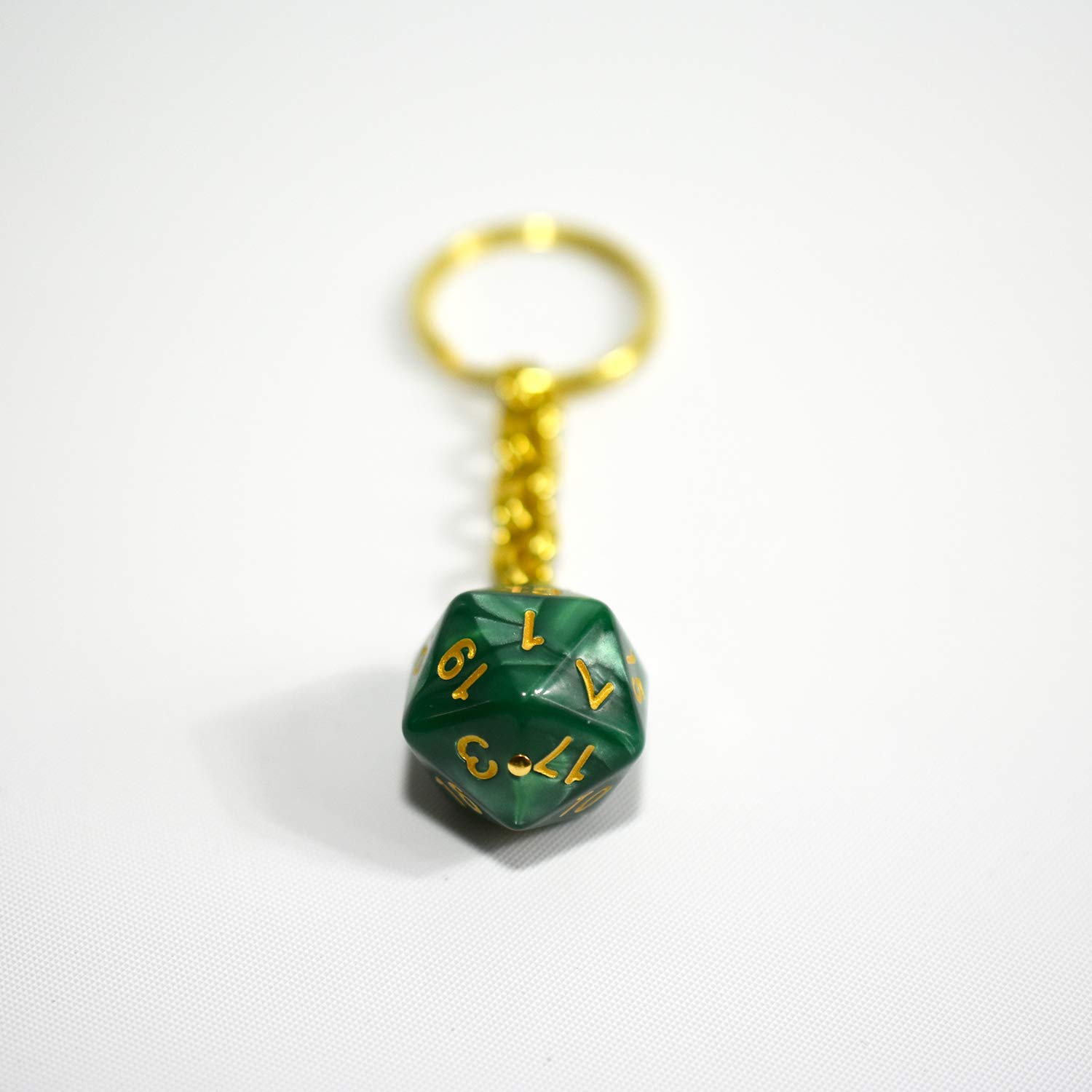 20-Sided D20 Dice Keychain - Green & Gold Polyhedral Gaming Accessory for D&D, MTG, RPG Tabletop Games & Gifts