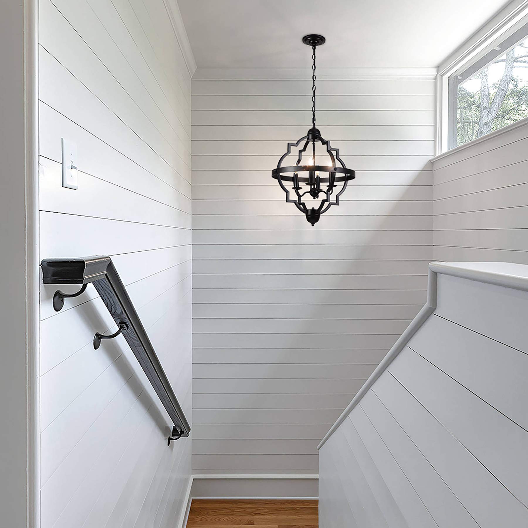 4-Light Orb Chandelier - Rustic Farmhouse Industrial Black Metal Pendant Light Fixture for Bedroom, Foyer, Dining Room, Living Room & Kitchen | Modern Ceiling Lighting for Home Decor