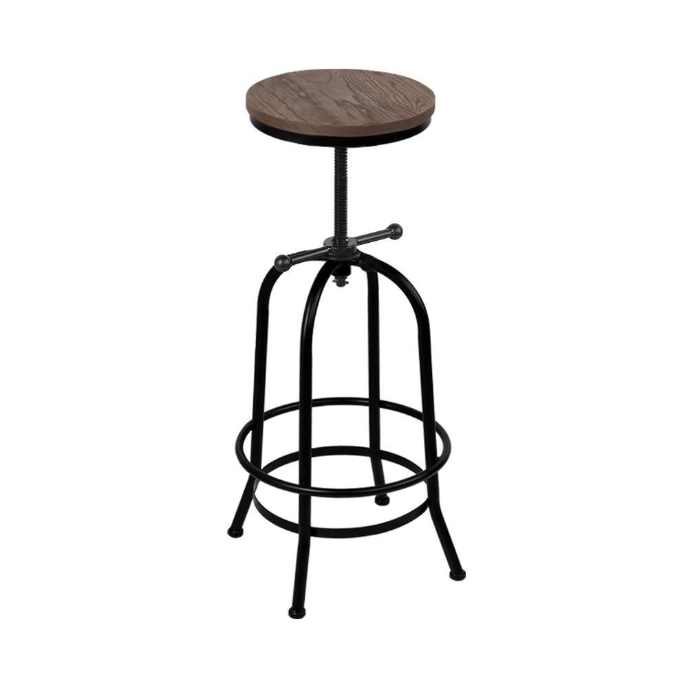 Industrial Bar Stool with Round Wooden Seat & Metal Frame - Black & Brown - Perfect for Home Bars, Kitchen Islands & Pub Decor