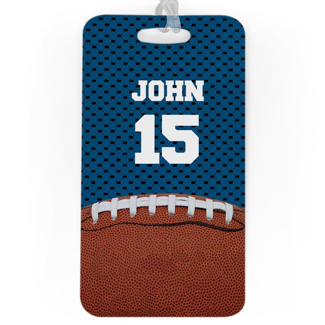 Personalized Football Luggage Tag with Name & Number - Durable Sports Travel Bag Tag for Kids & Adults - Perfect for Suitcases, Backpacks & Gym Bags (Assorted Colors)