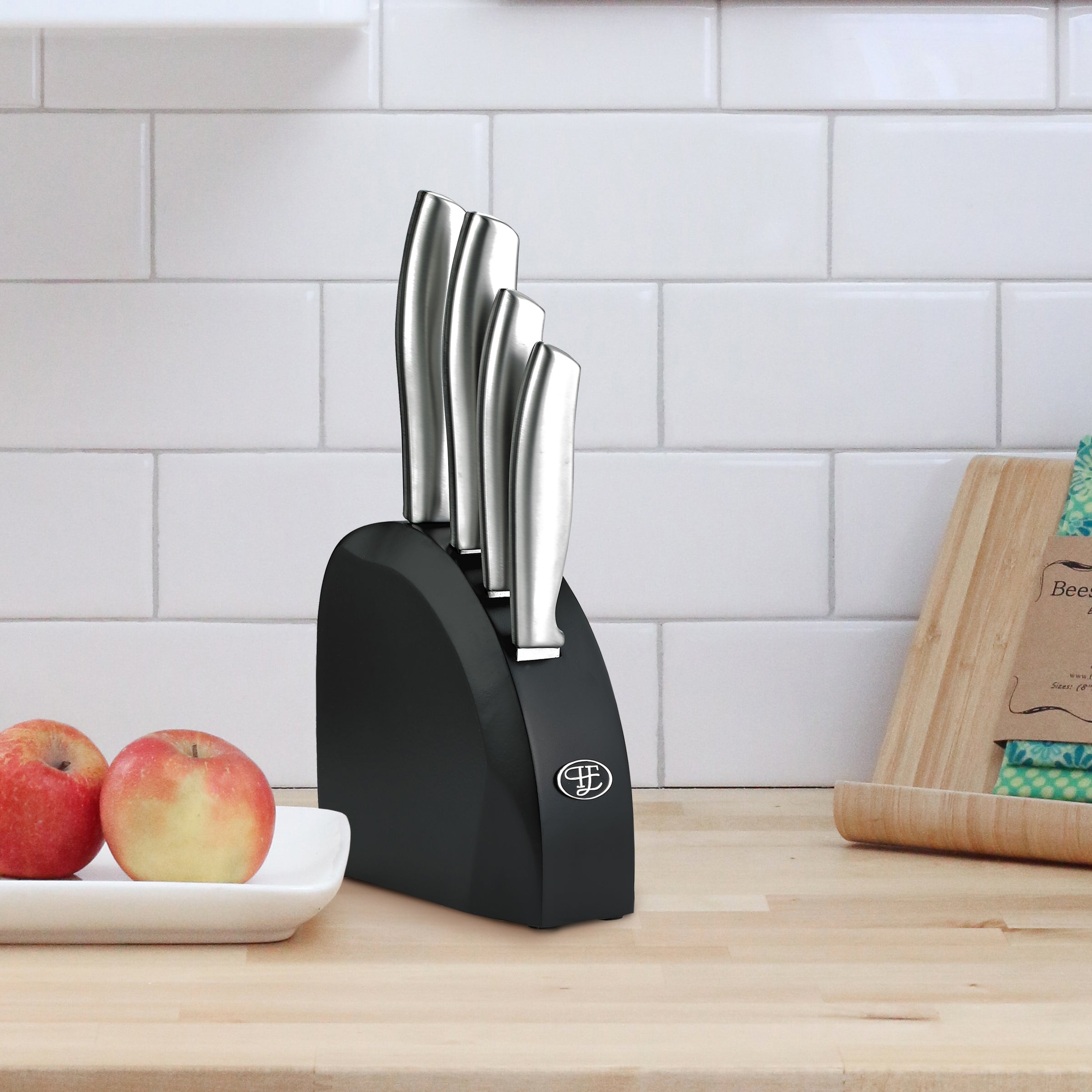 Premium Kobe 5-Piece Stainless Steel Knife Block Set - Chef Knife, Utility Knife, Paring Knife, Steak Knives - Perfect for Home Kitchen, Cooking & Gift Giving