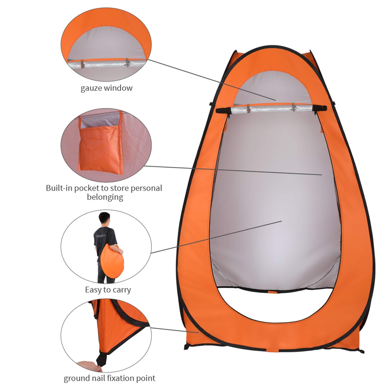 Pop Up Pod Changing Room Privacy Tent - Instant Portable Outdoor Shower Tent for Camping, Beach & Travel | Lightweight Foldable Shelter with Carry Bag | Perfect for Changing Clothes, Baby Care & Emergency Toilet (Orange)