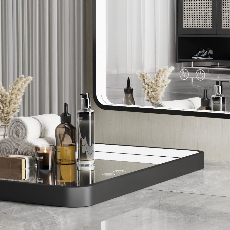 36x24 Inch LED Bathroom Mirror with Lights - Black Metal Frame Anti-Fog Vanity Mirror with Dimmable Lighting - Perfect for Makeup, Shaving & Home Decor (Wall Mounted)