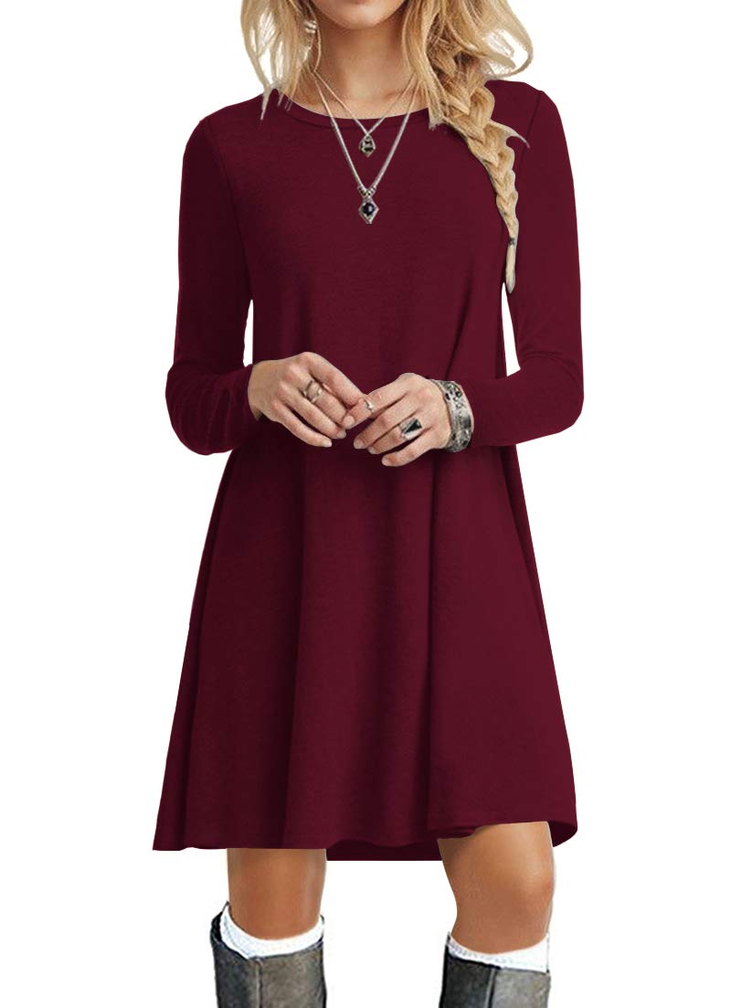POPYOUNG Women's Long Sleeve T-Shirt Dress - Casual Swing Dress with Pockets, Flowy Loose Fit, Plus Size Options for Fall & Winter | Perfect for Work, Date Night, and Weekend Outings