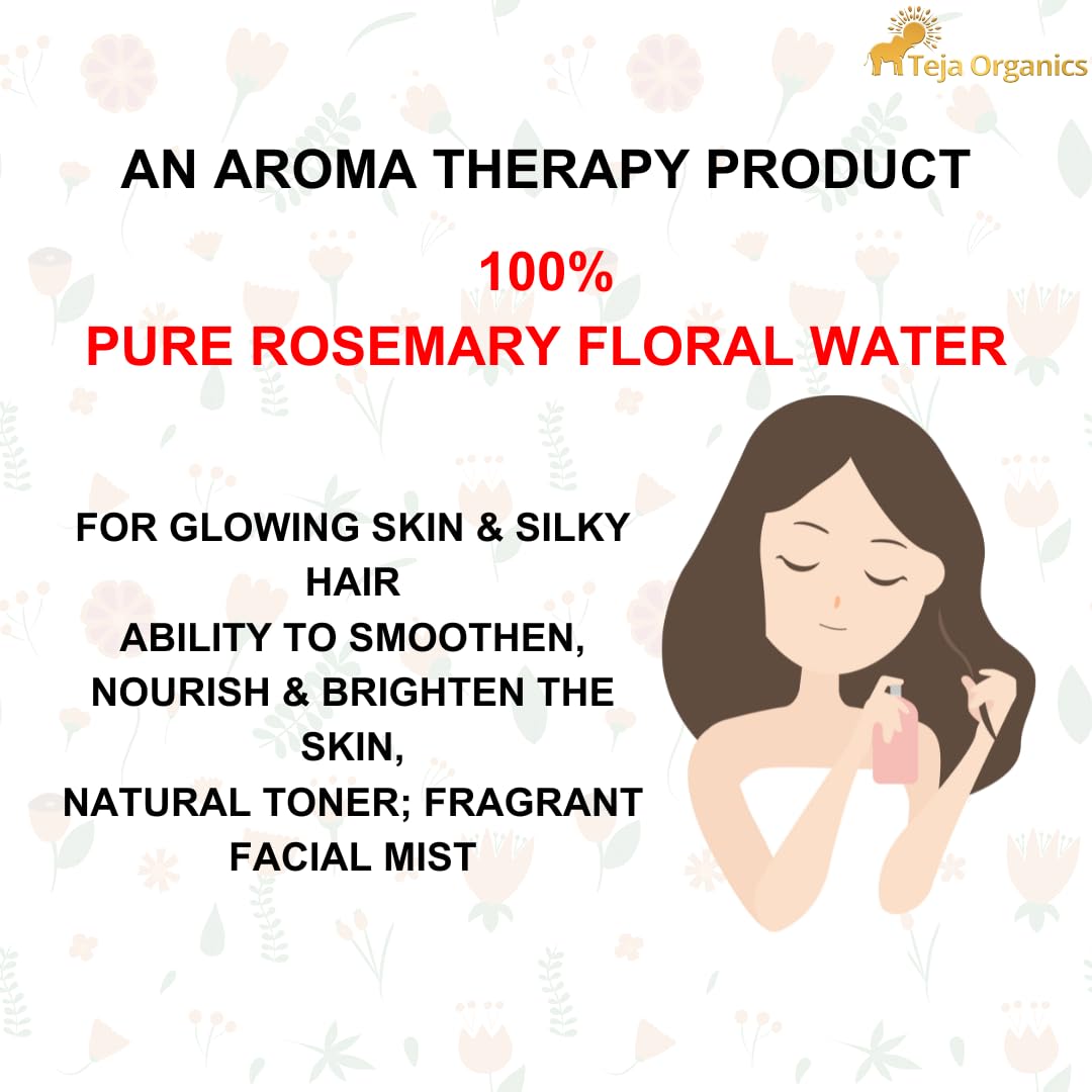 Teja Organics 100% Pure Rose Hydrosol Floral Water - Natural Aromatherapy for Glowing Skin & Silky Hair (100ml) | Facial Toner, Hair Mist & Relaxing Room Spray