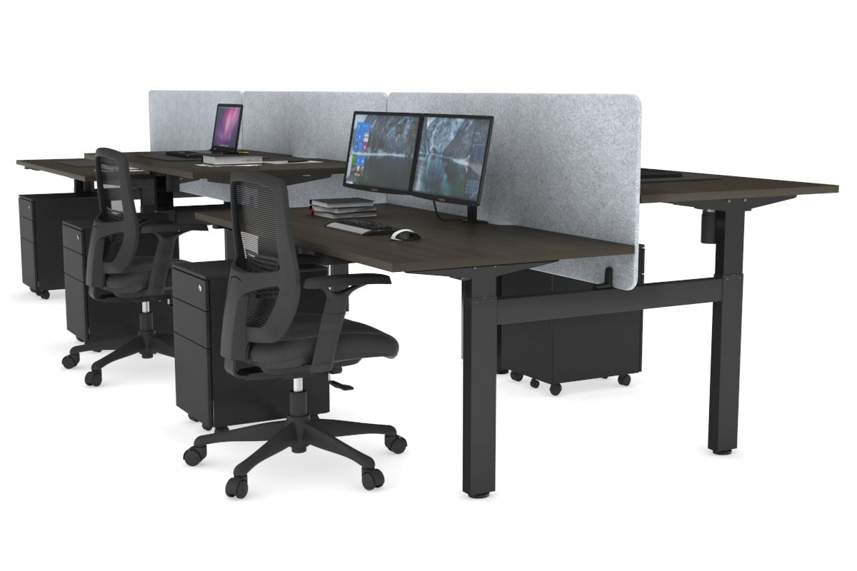 Adjustable Height 6-Person H Bench Workstation with Black Frame - 1400L x 800W with Cable Management | Perfect for Office, Coworking Spaces & Collaborative Work Environments